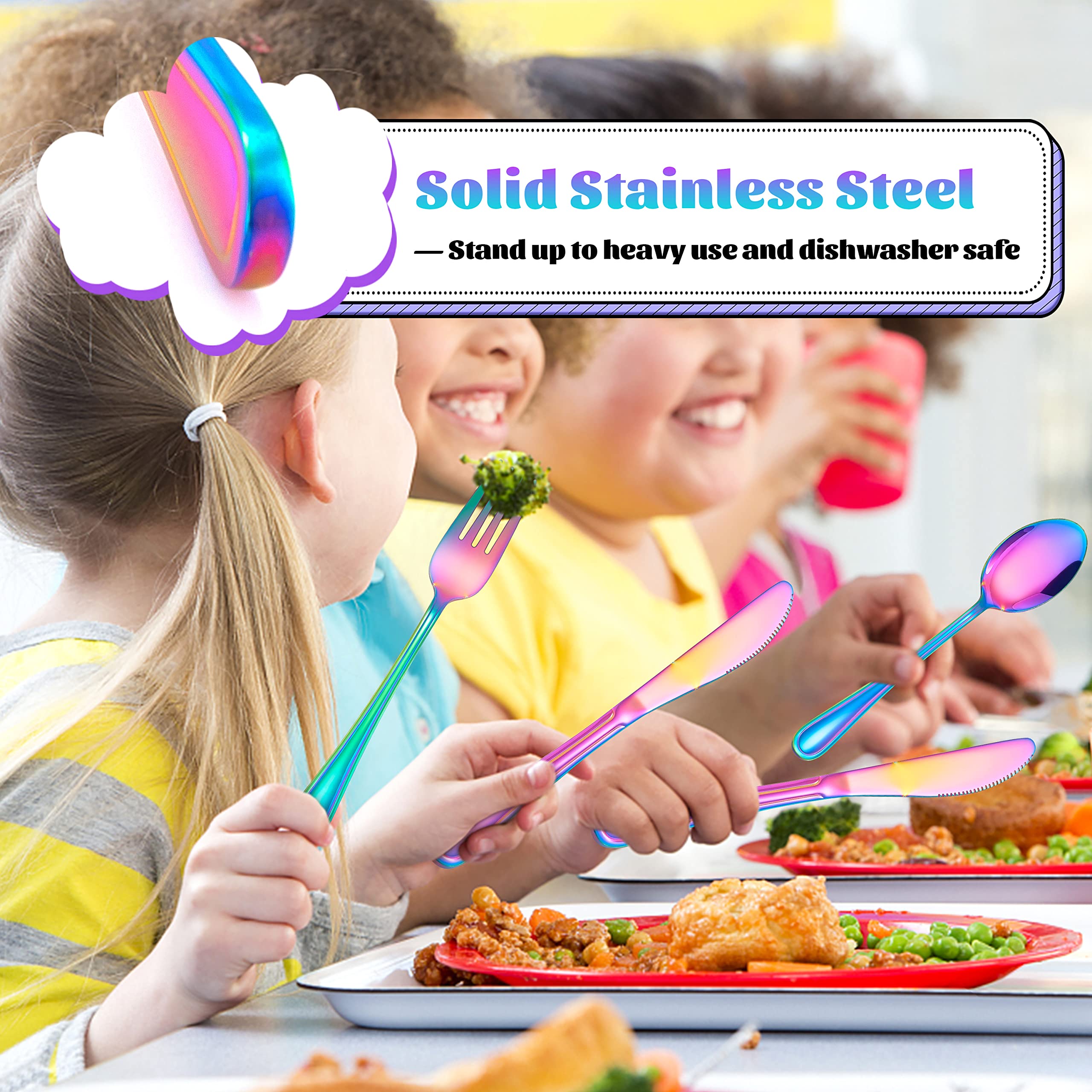 E-far Rainbow kids silverware colorful rainbow hues attract kids.
