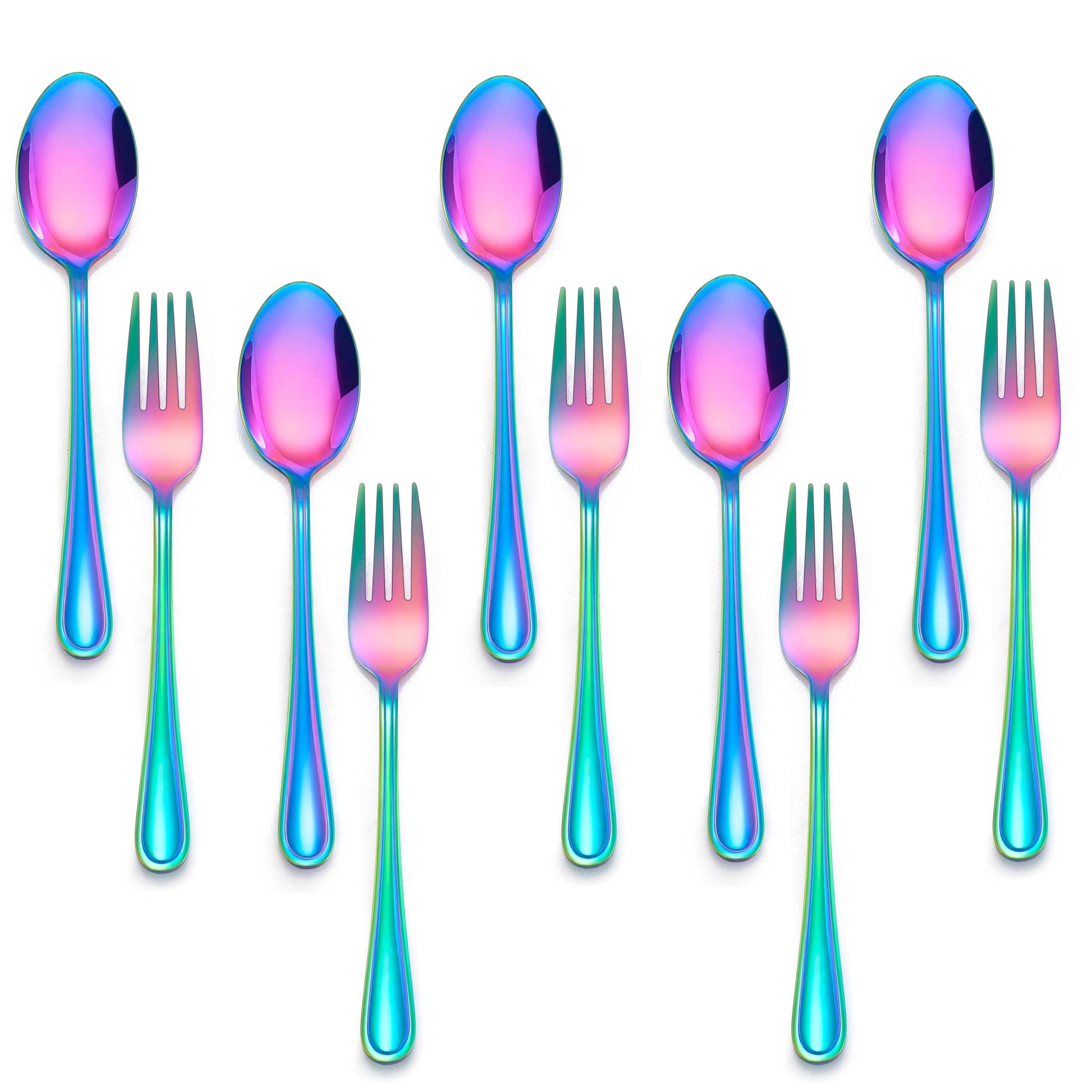 E-far rainbow toddler utensils set, 10-piece flatware for independent eating.