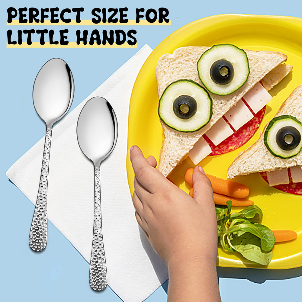 E-far small-size kids spoons with ergonomic handles fit tiny hands.