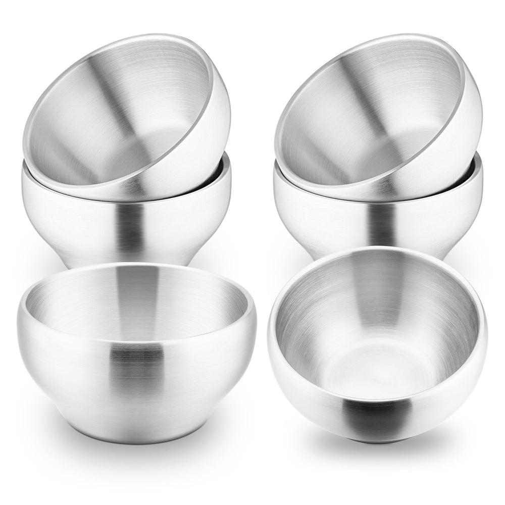 E-far 6-pack stainless steel bowls for kids, durable and easy to stack.