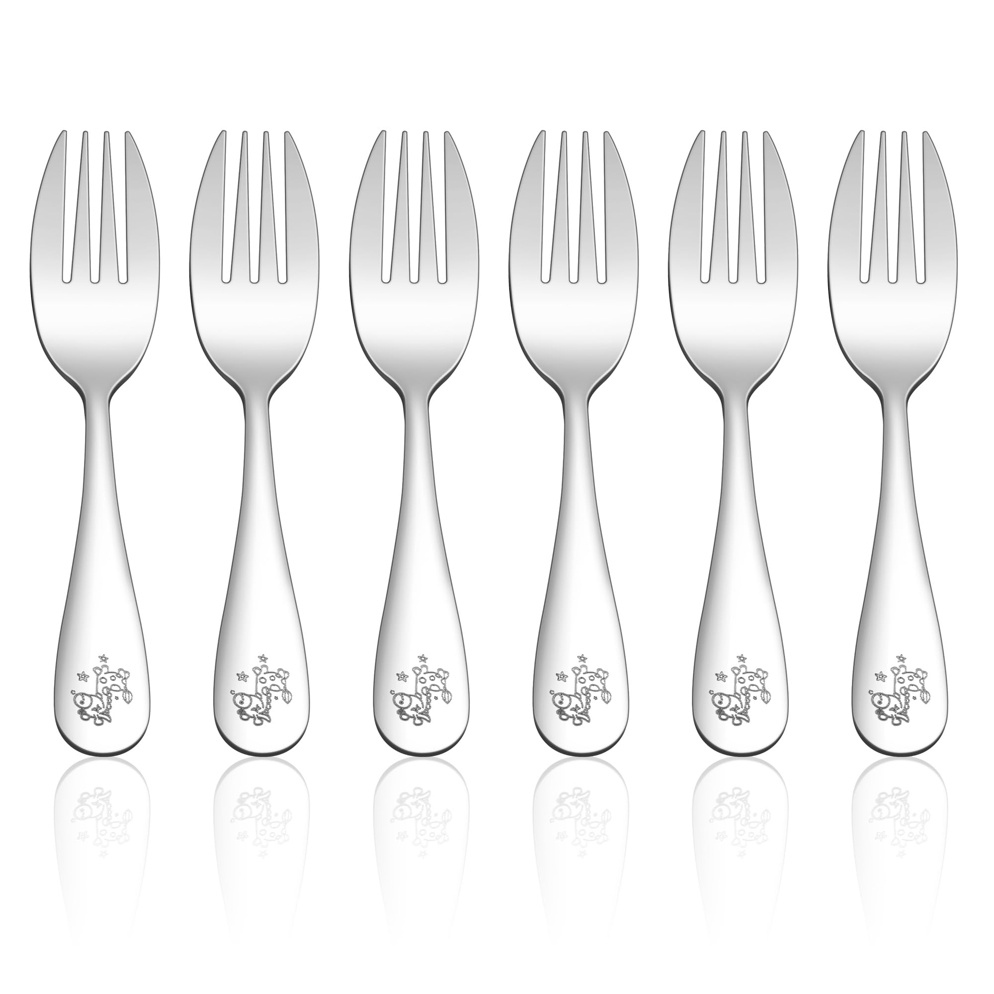 E-far toddler forks 6pc set for independent feeding and durable stainless steel.