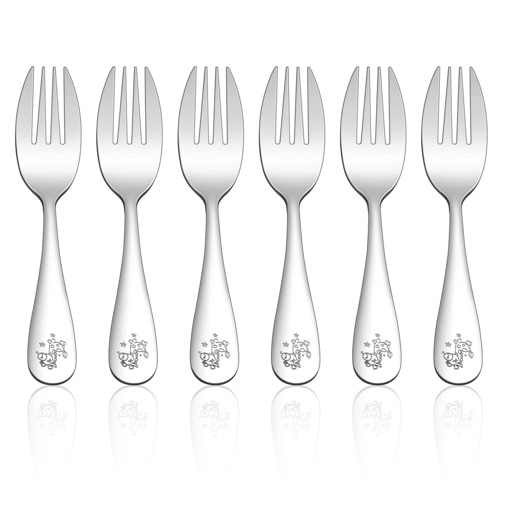 E-far toddler forks 6pc set for independent feeding and durable stainless steel.