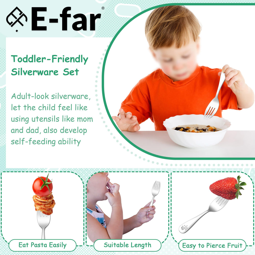 E-far giraffe-pattern handles add fun to mealtime and engagement.