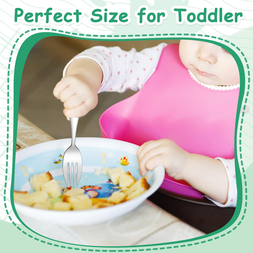 E-far toddler forks with rounded edges protect mouths during meals.