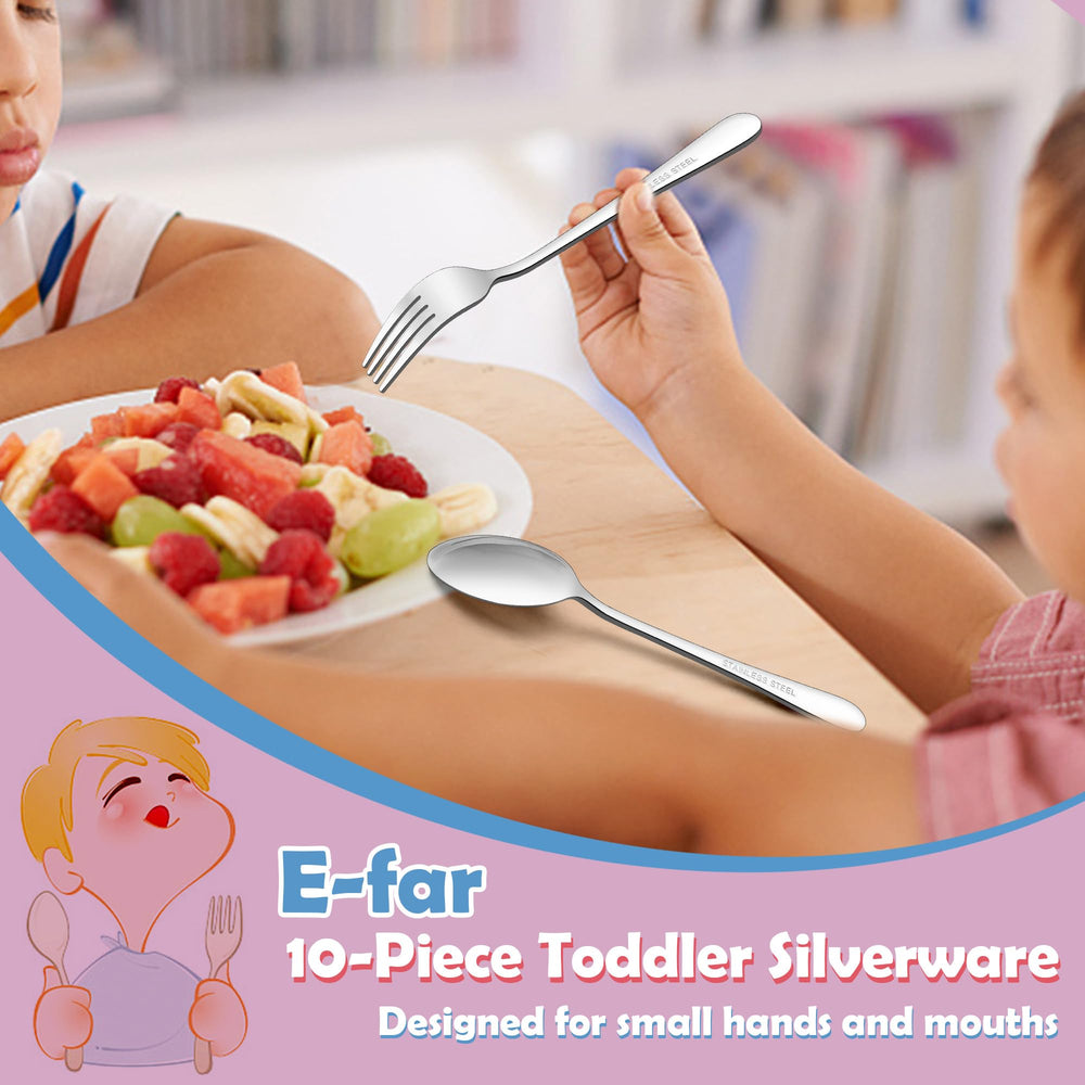 E-far toddler spoons designed for easy grip and measured scoops