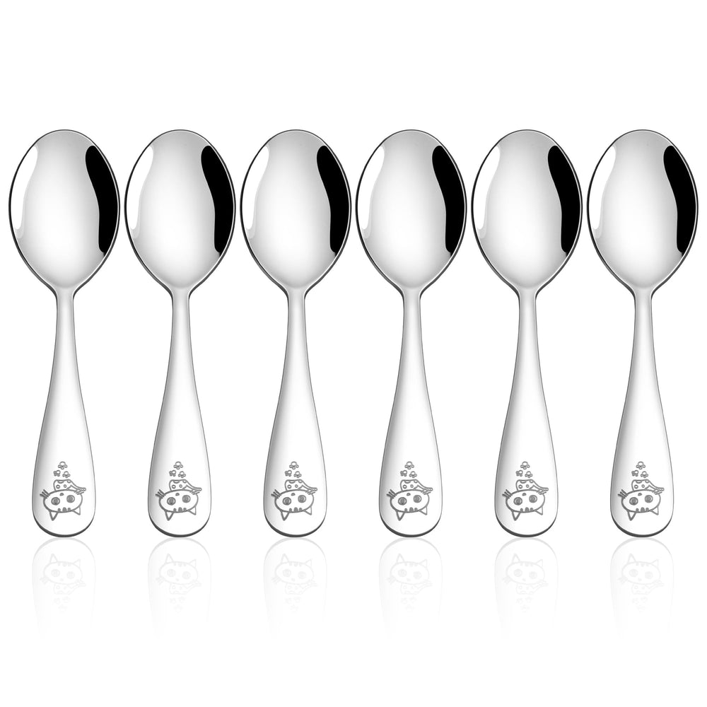 E-far toddler spoons 6-piece set designed for easy self-feeding and safe use.