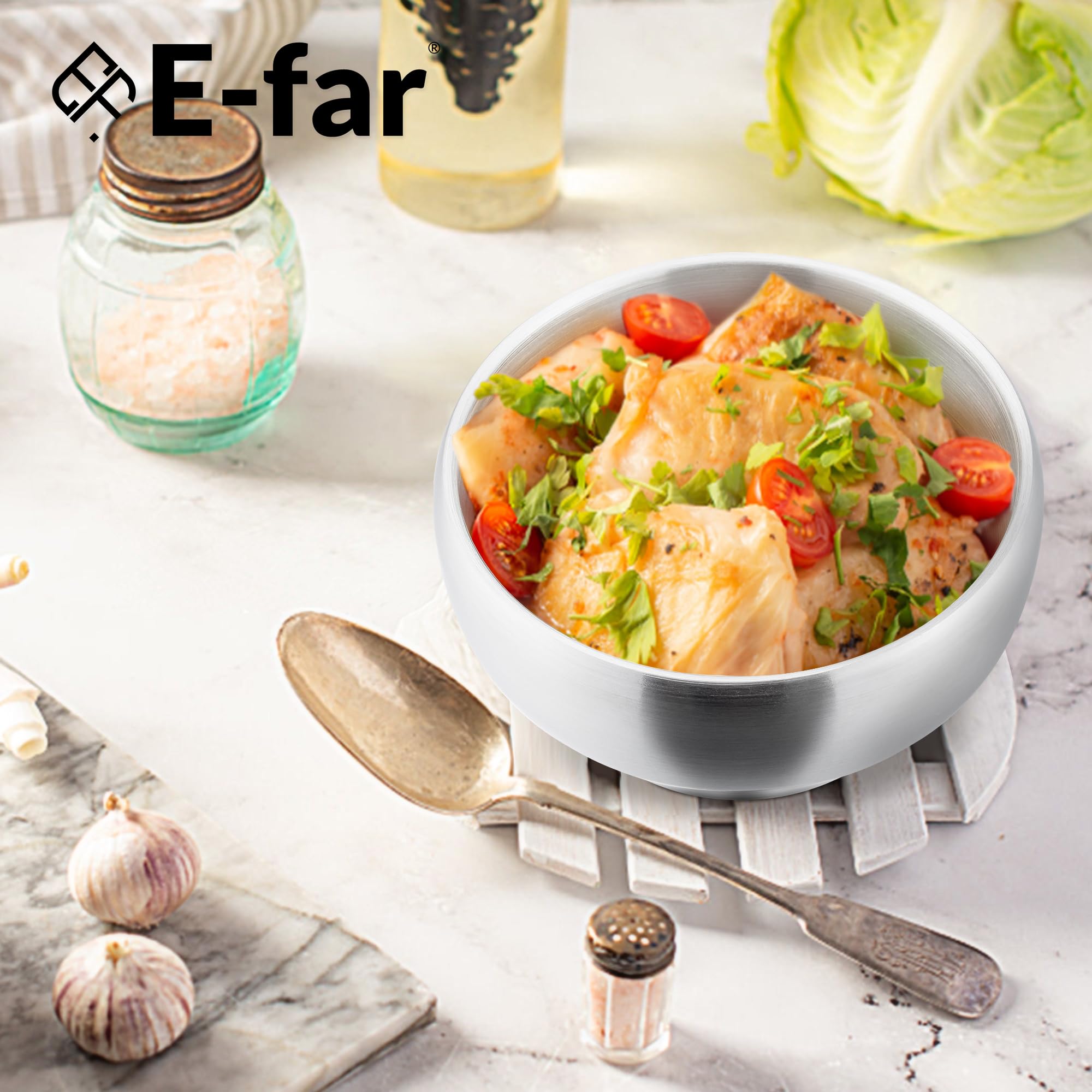 E-far wide shallow bowls help toddlers scoop food easily.