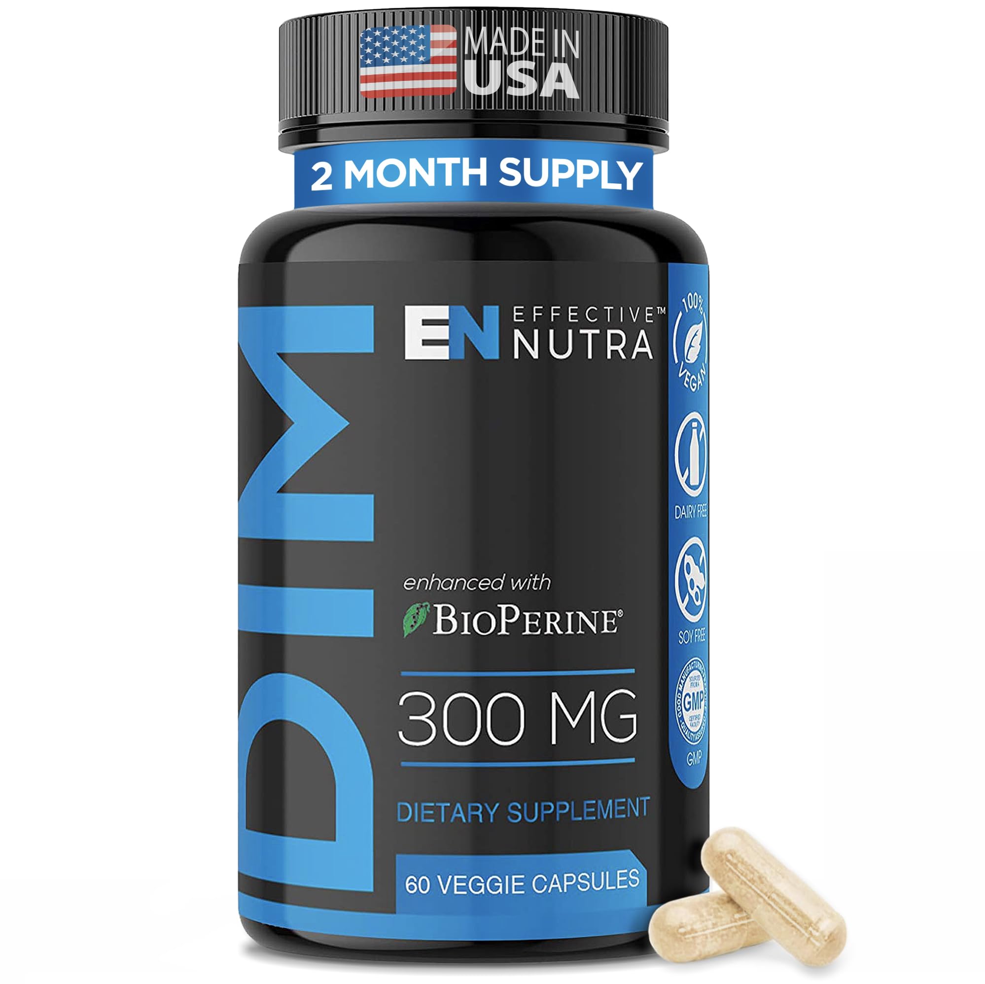Effective Nutra DIM 300mg bottle label highlights potency and labeling for informed choices.