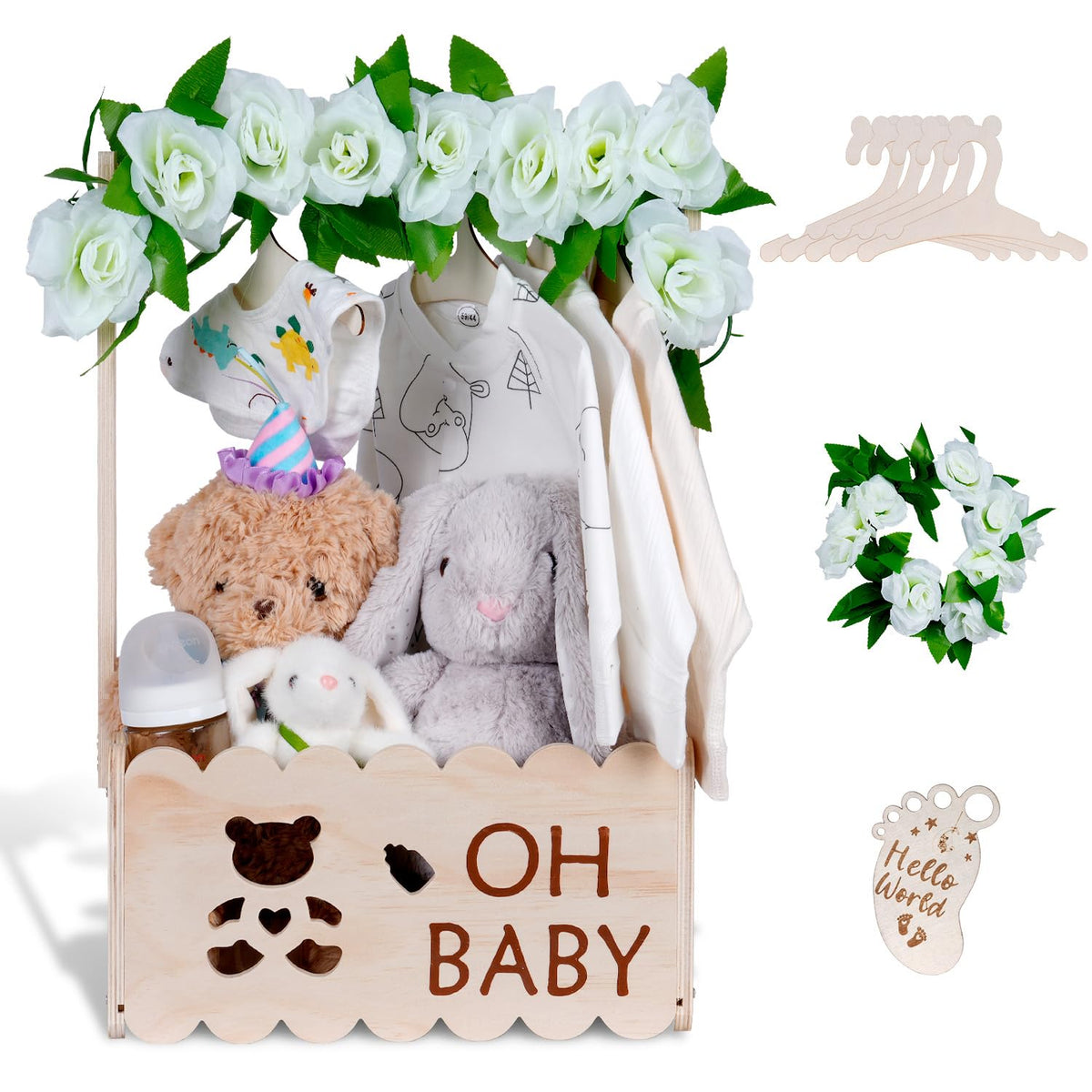 efluky wooden baby shower crate front view for elegant gift display and natural charm.