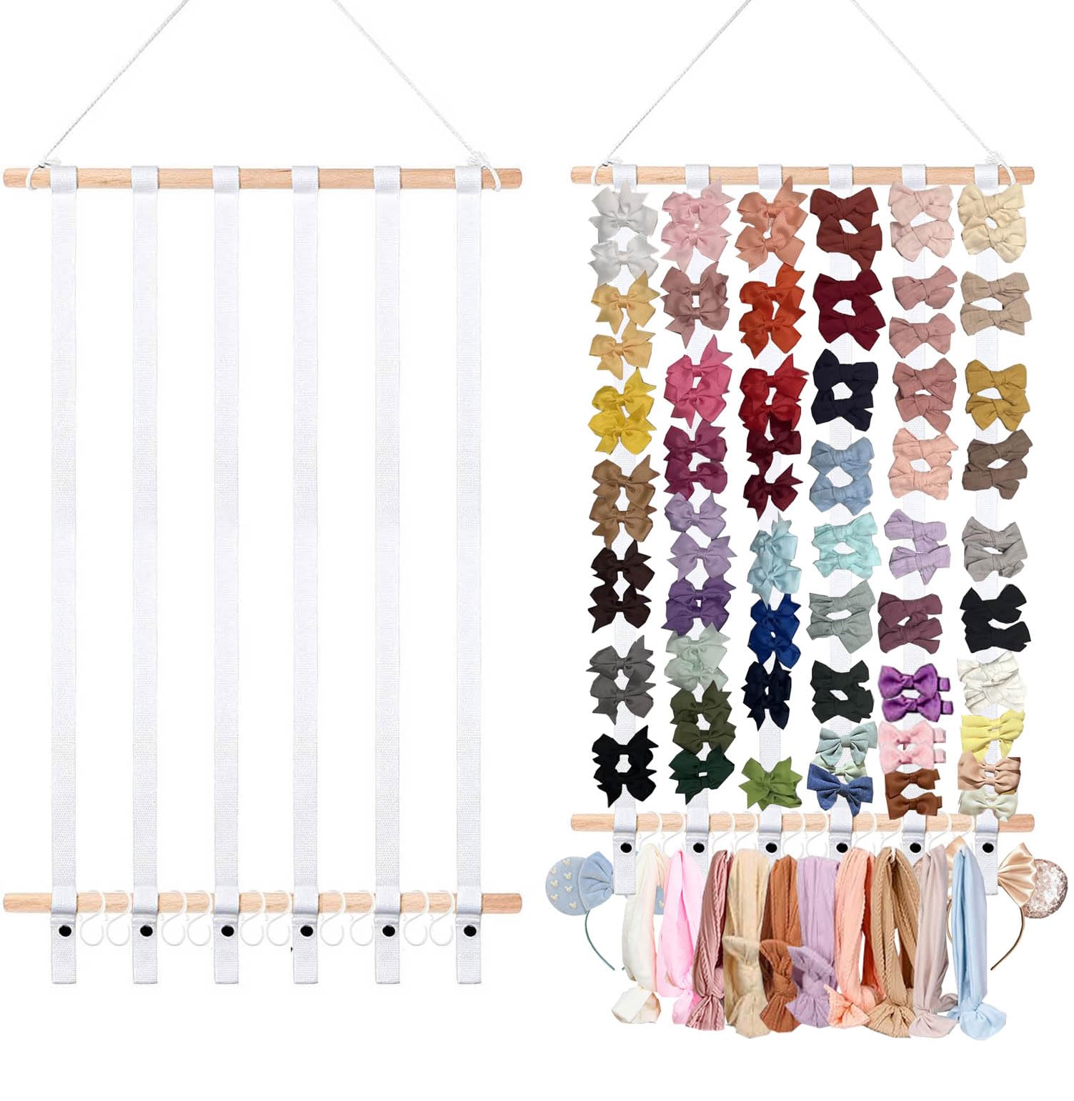 Eforwest headband holder on nursery wall displaying bows for easy access and organization.