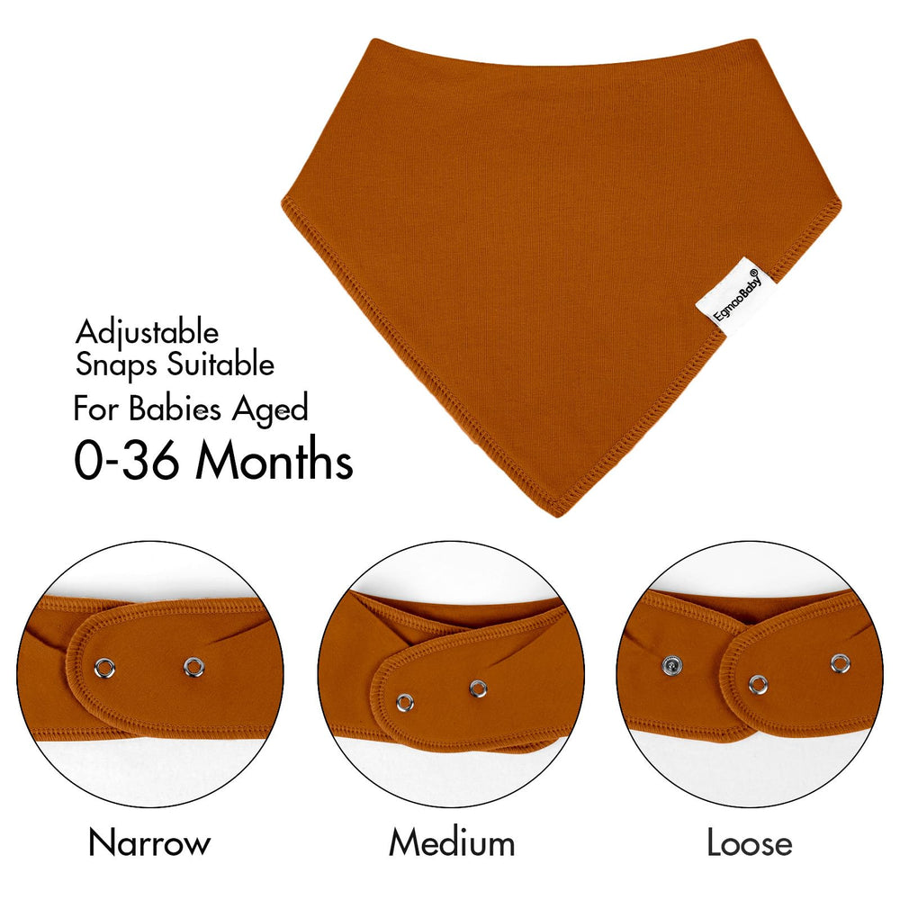 Egmao Baby Bandana Bib adjustable snaps fit growing babies securely.
