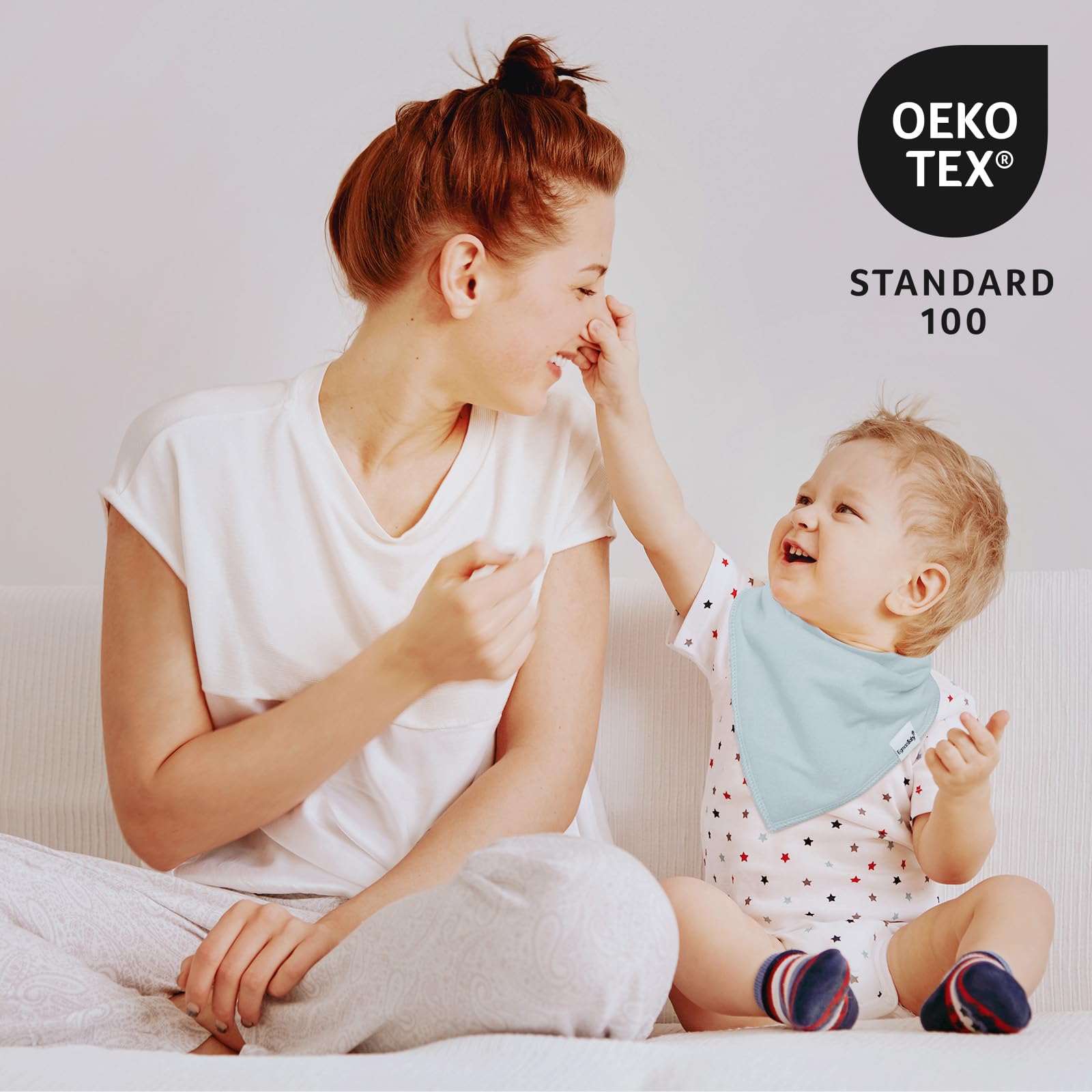 Egmao Baby Bandana Bib with adjustable snaps to fit growing babies securely.