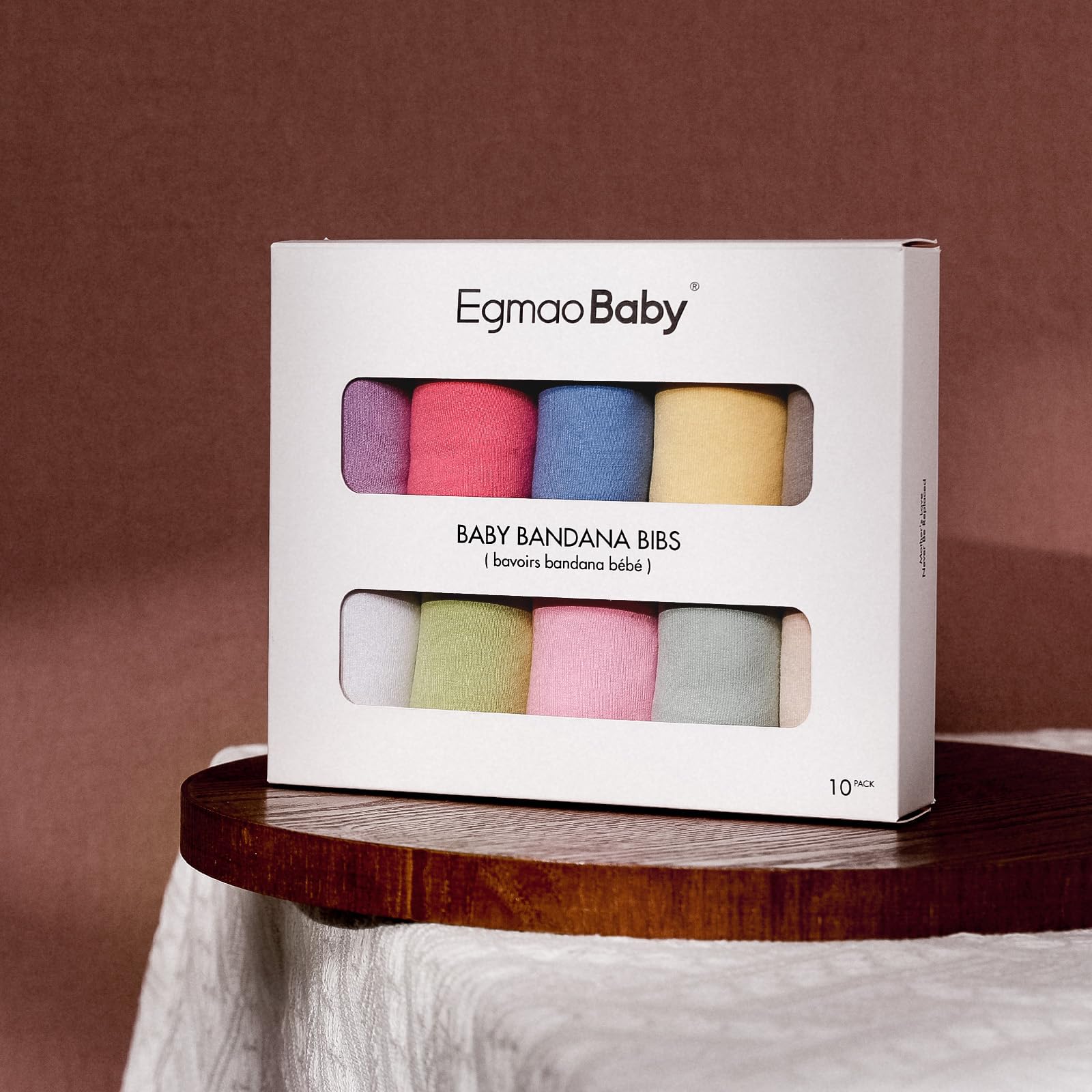 Egmao Baby Bandana Bib with dual-layer absorbent design to keep clothes cleaner.