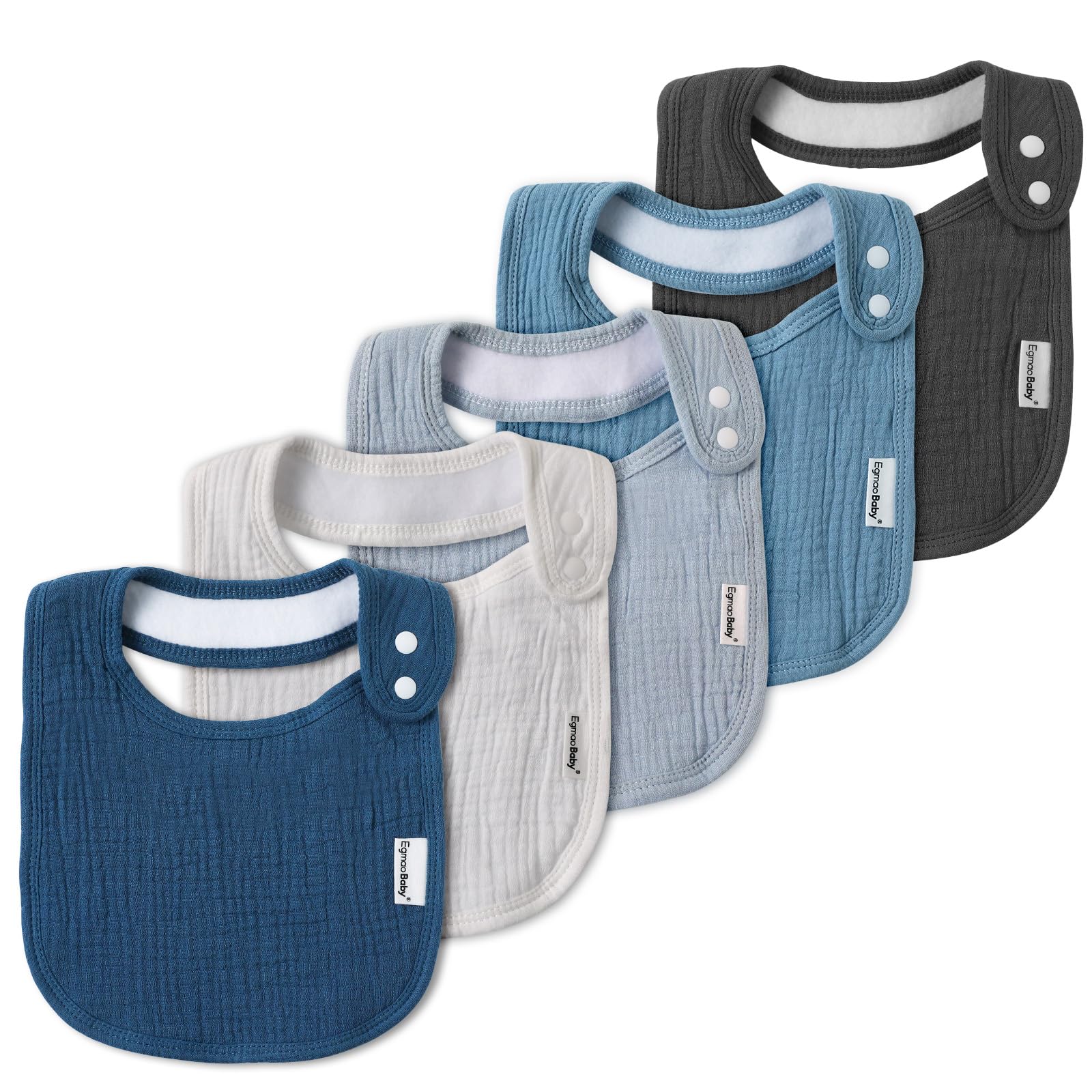 egmao baby muslin bibs pack front view shows 5-pack design protects outfits