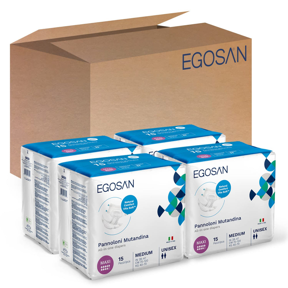 EGOSAN Maxi brief with absorbency core provides all day protection.