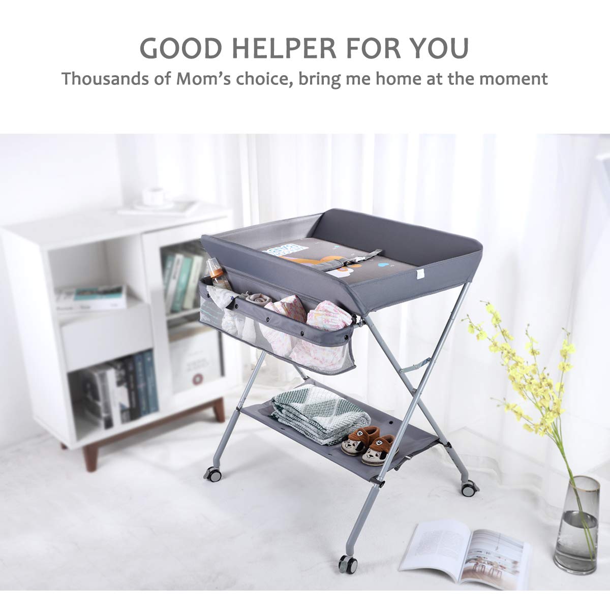EGREE adjustable height changing table fits caregivers of varying heights