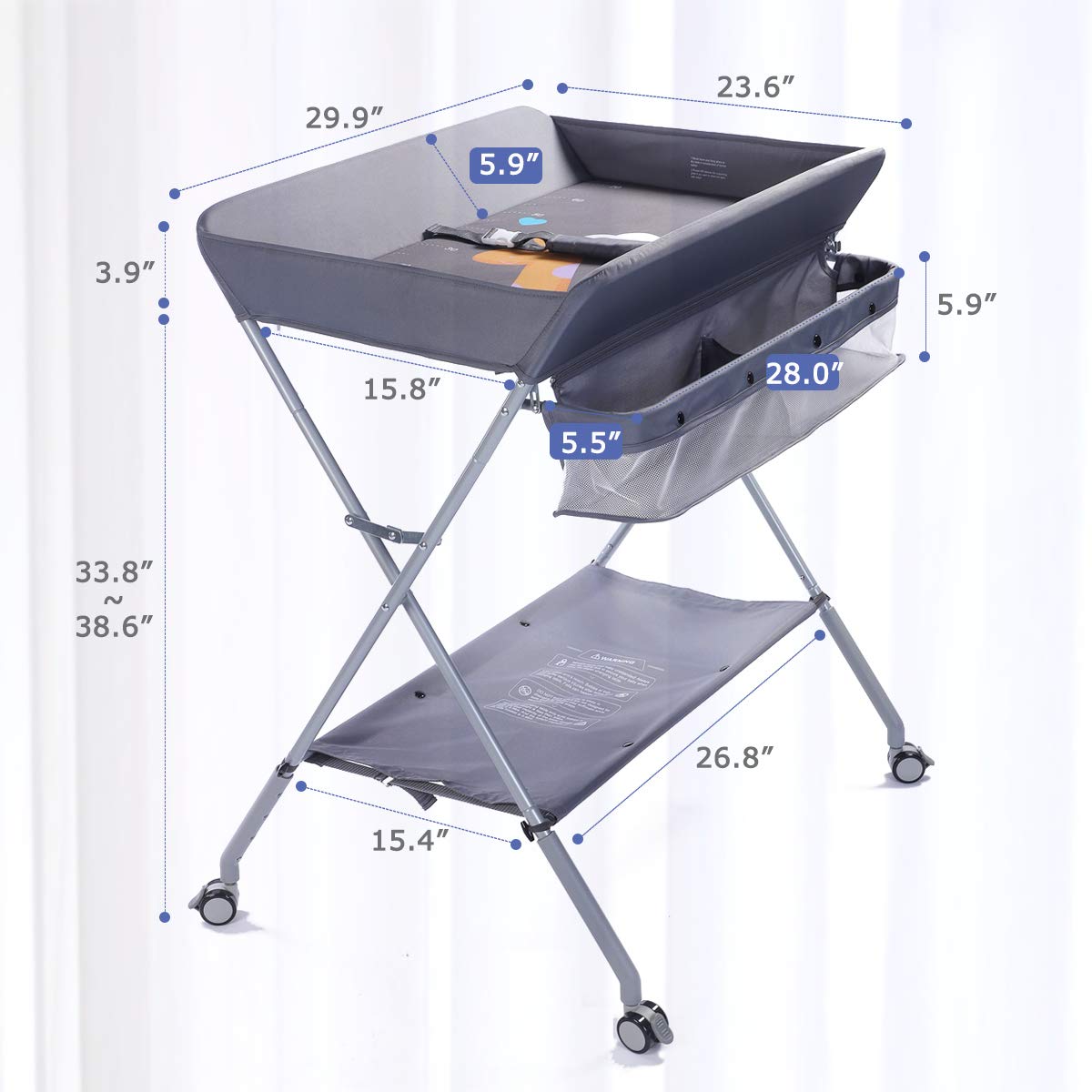 EGREE baby changing table wheels enable smooth mobility