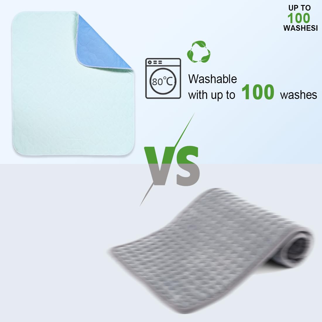 Ehucon Washable Underpads are machine washable up to 80°C for repeated use.