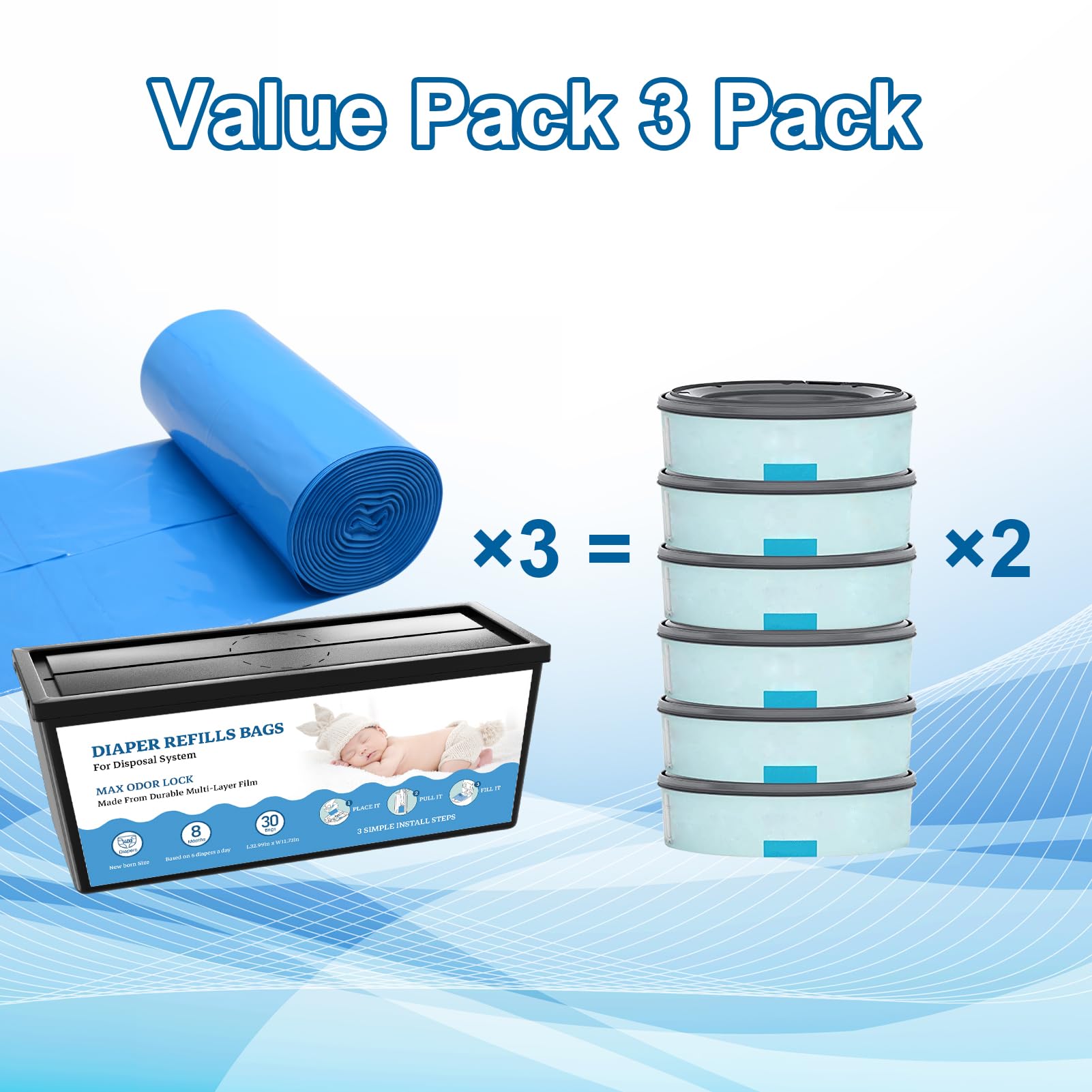 Eiekako bags hold up to 1400 newborn diapers to reduce trips.