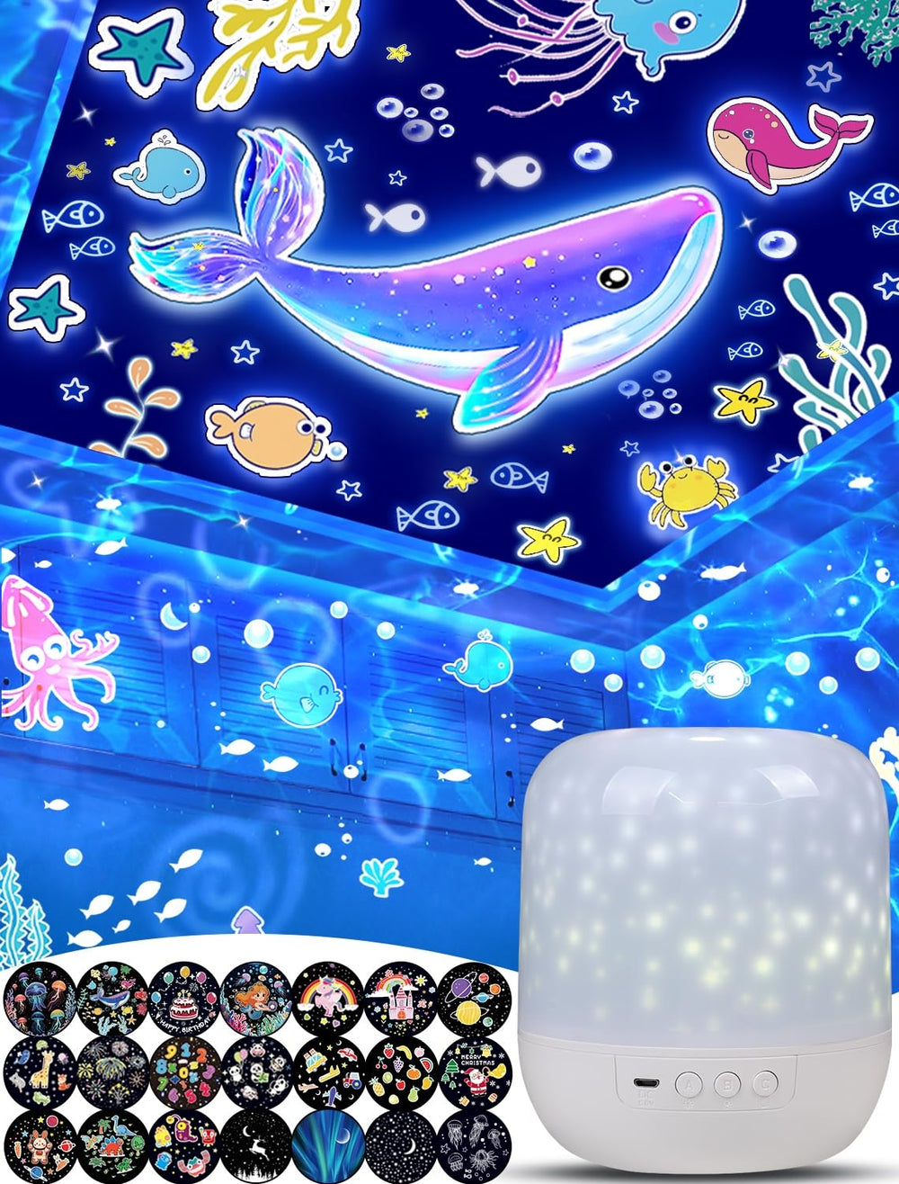 Eigther 21-film projection collection creates magical ceiling scenes for kids.