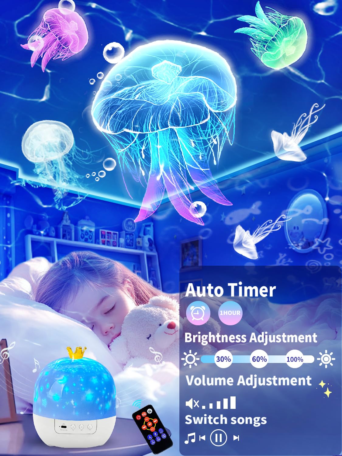  Eigther Bluetooth speaker night light plays music during storytime.