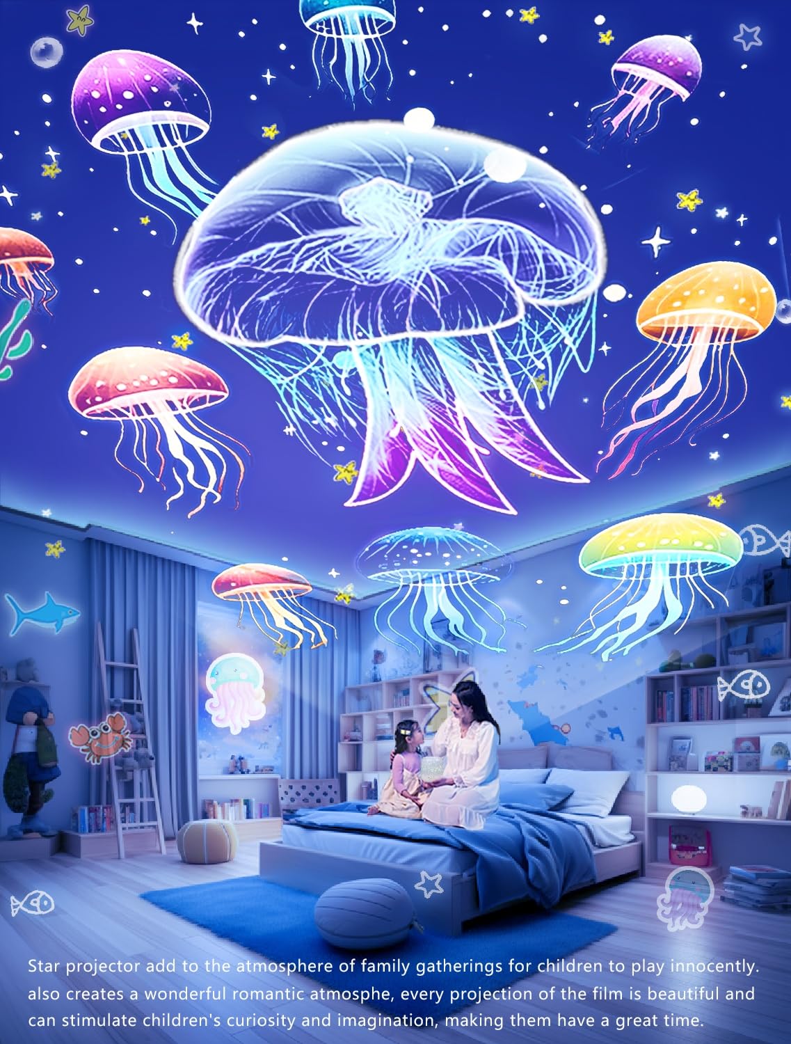 Eigther color lamps in yellow, white, and blue offer versatile mood lighting opportunities.
