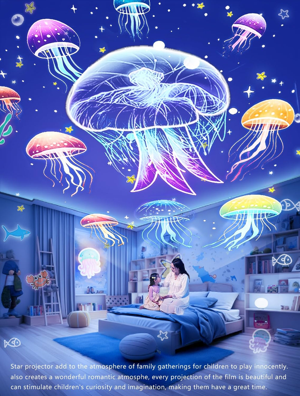 Eigther color lamps in yellow, white, and blue offer versatile mood lighting opportunities.