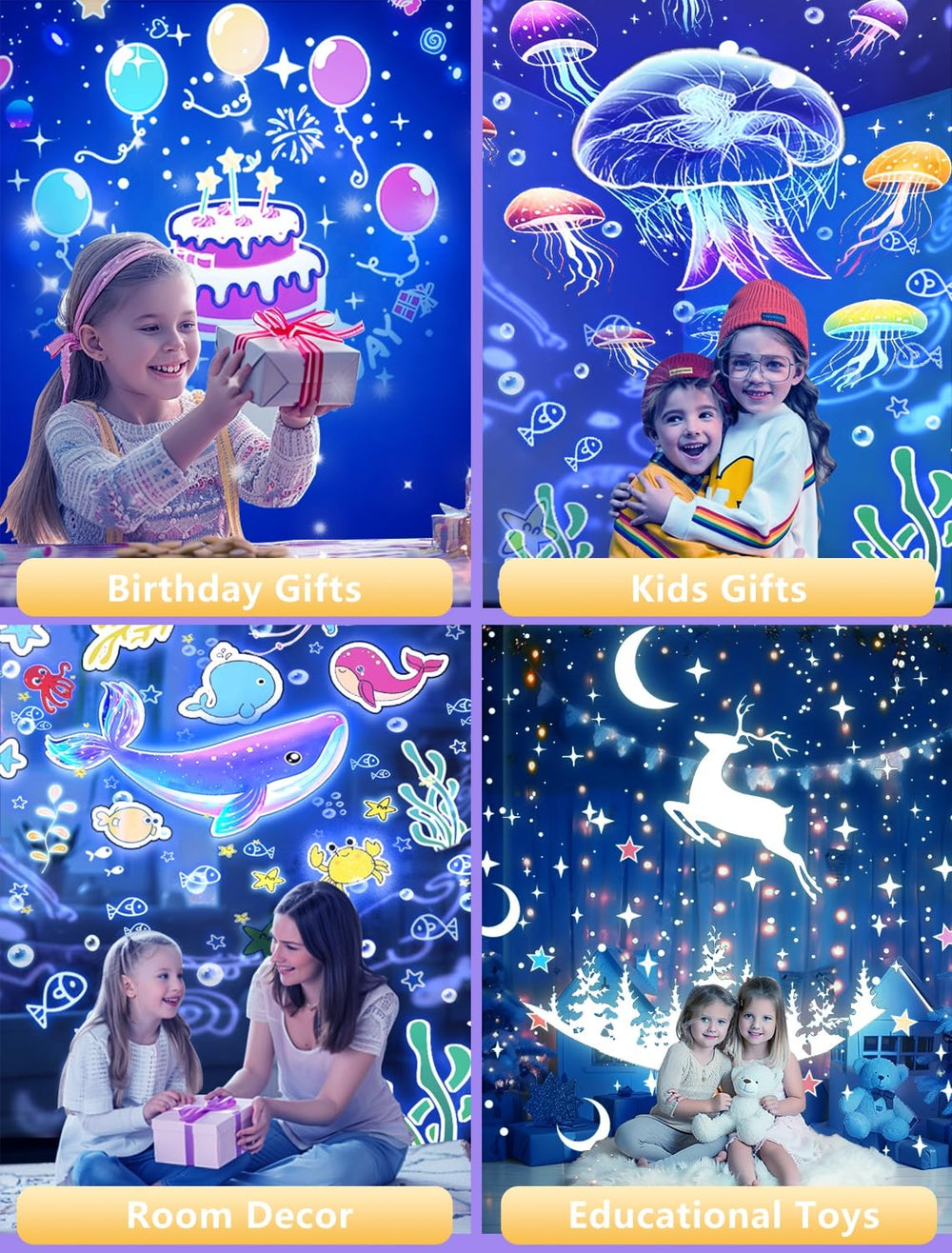 Eigther gift-ready kids night light can surprise on birthdays or holidays.