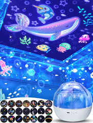 Eigther star projector night light casts a gentle starry ceiling scene for bedtime