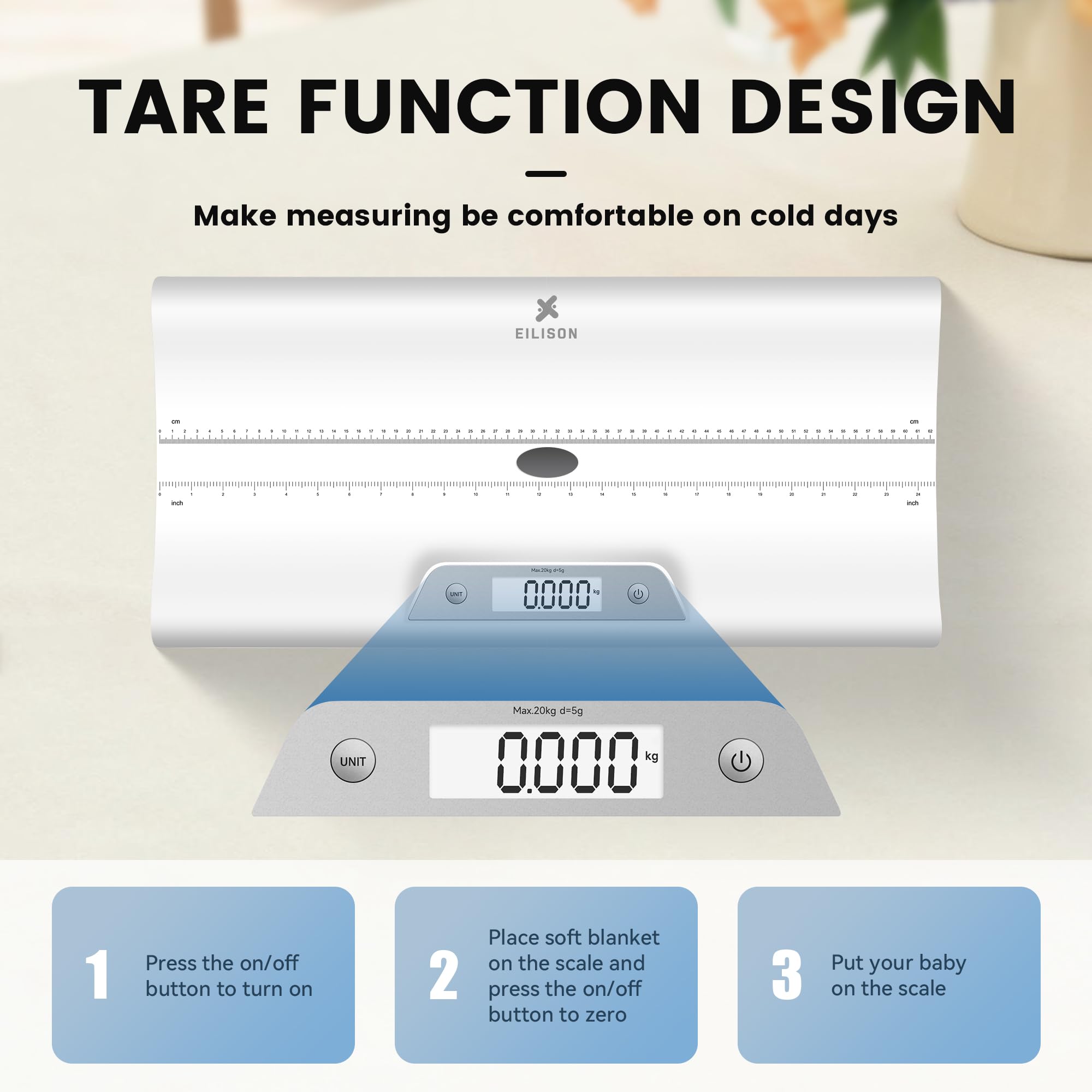 EILISON baby-scale compact design makes storage and cleaning simple.