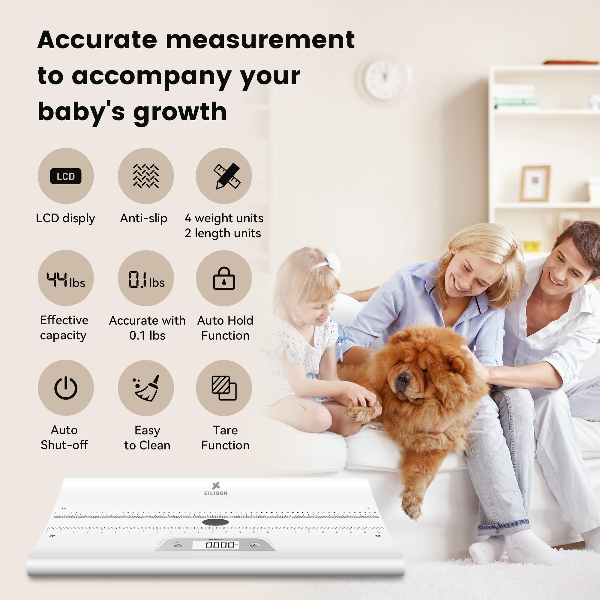 EILISON baby-scale non-slip feet keep it stable during use.