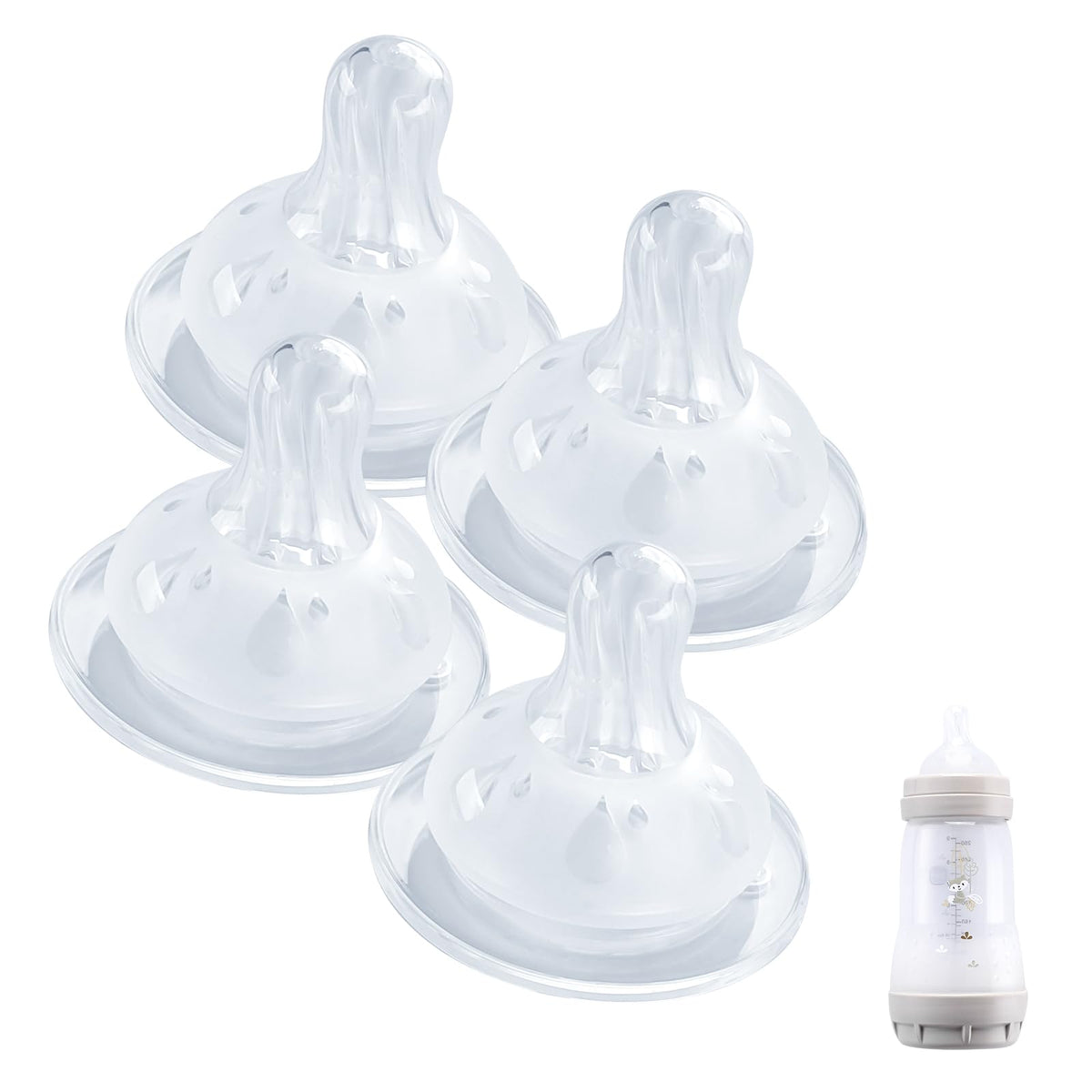 Eiszhjk 4-pack nipples fit MAM bottles for a secure, leak-free feeding.