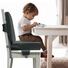 Eiury booster seat side view highlighting stable positioning for kids.