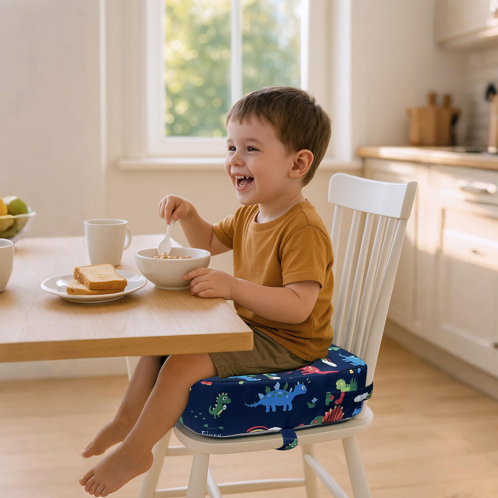 Blue dinosaur pattern adds kid-friendly appeal to Eiury booster seat