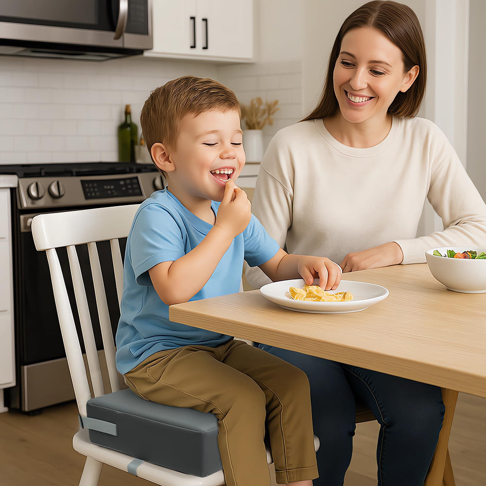 Eiury booster seat on table during mealtime with secure fit