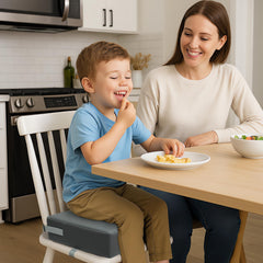 Eiury booster seat on table during mealtime with secure fit