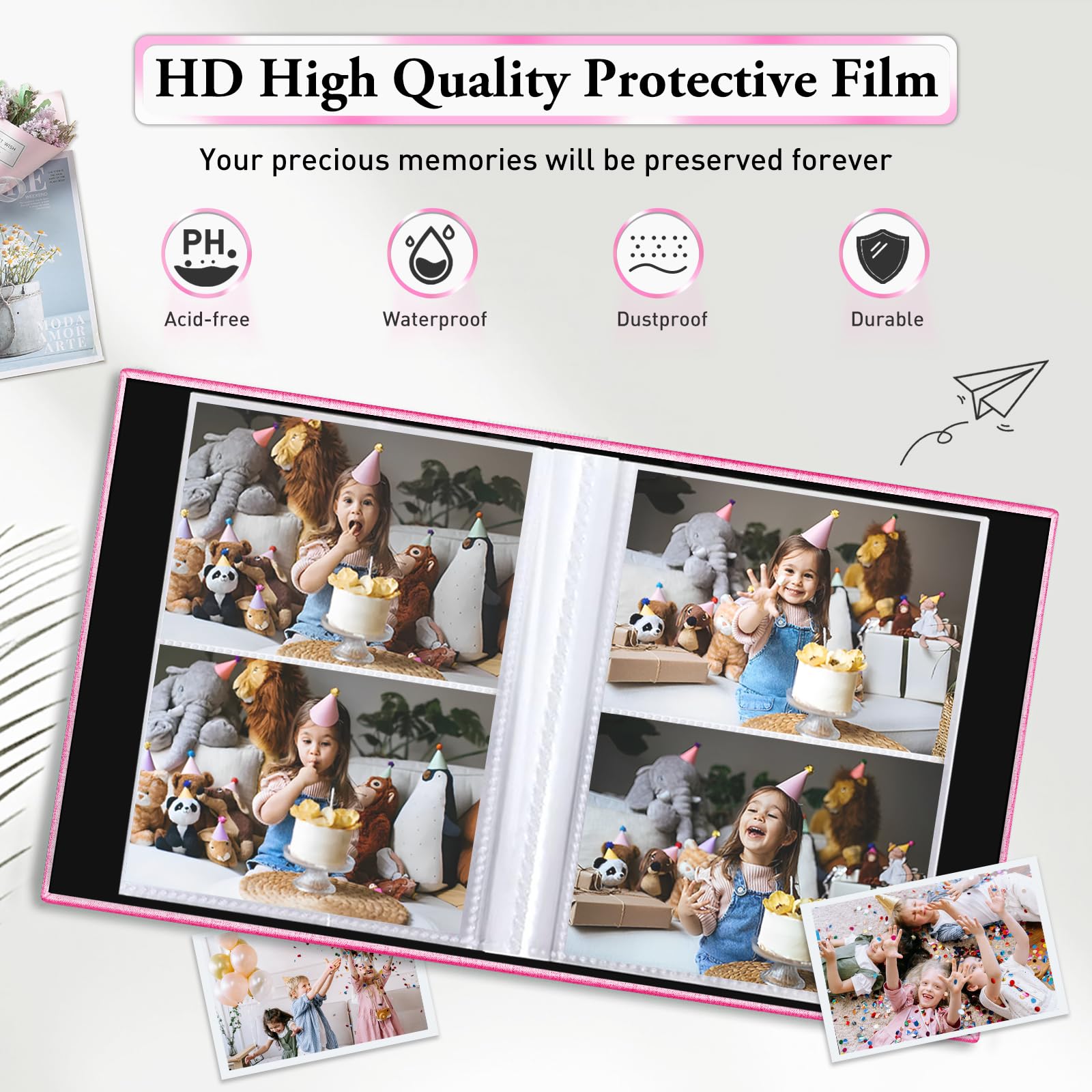EJBLFE 4x6 album holds 200 photos across 50 black sheets for versatile storage.
