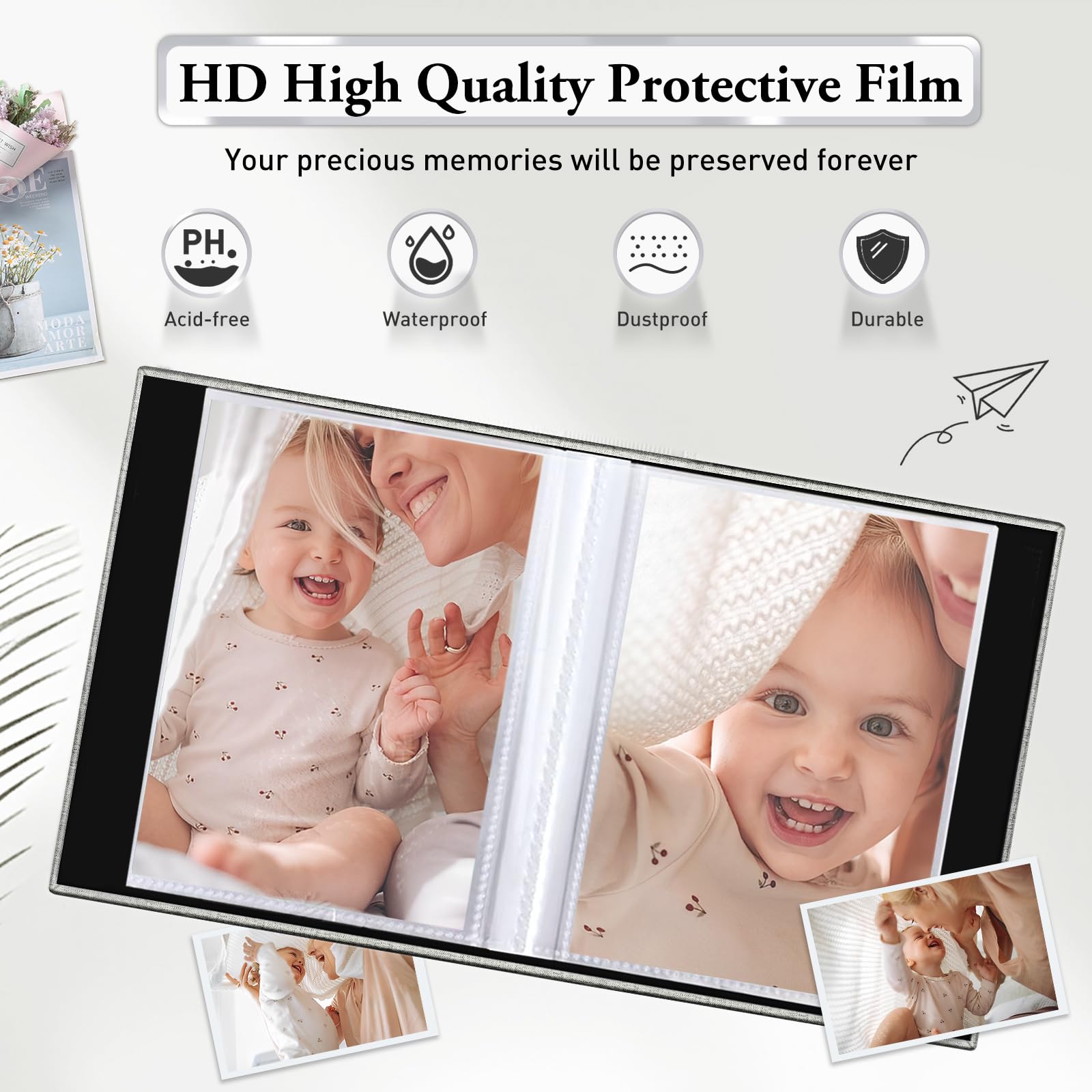 Acid-free pages prevent yellowing, preserving image quality over time.