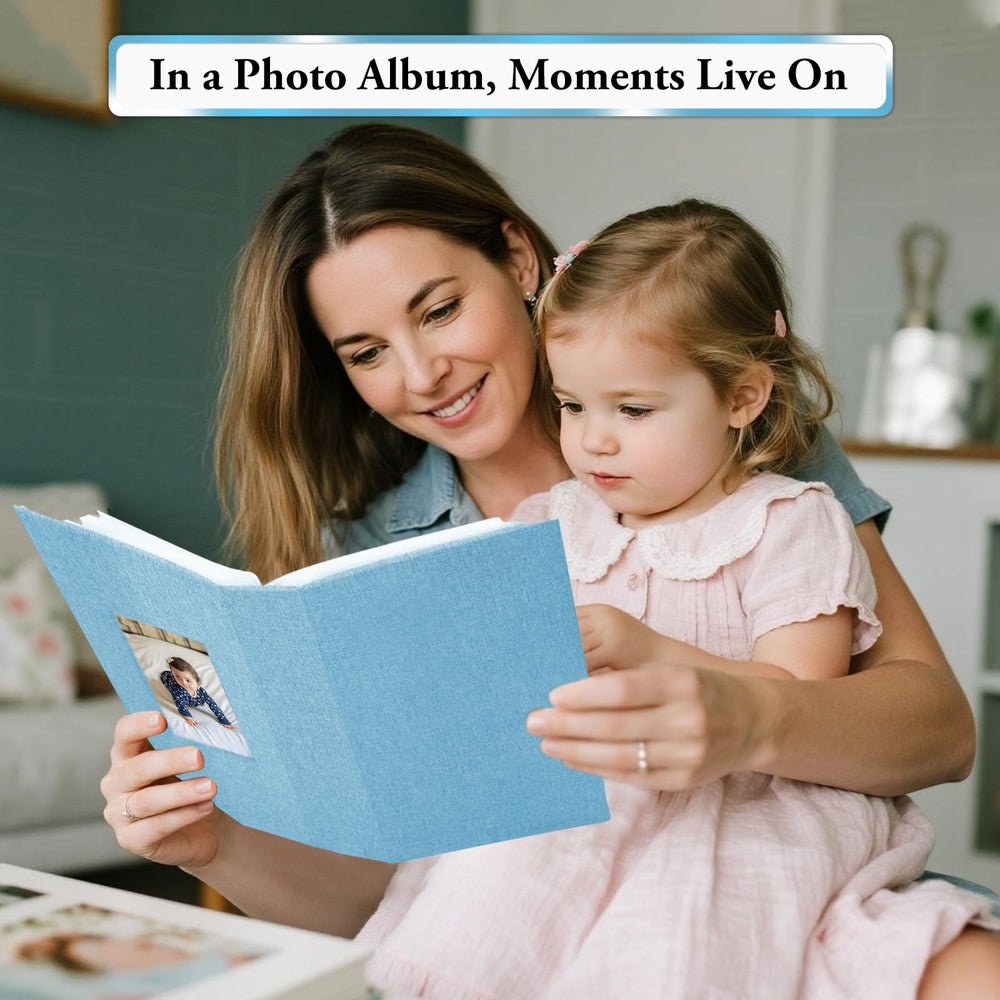 Denim-blue EJBLFE album is easy to use and store memories.