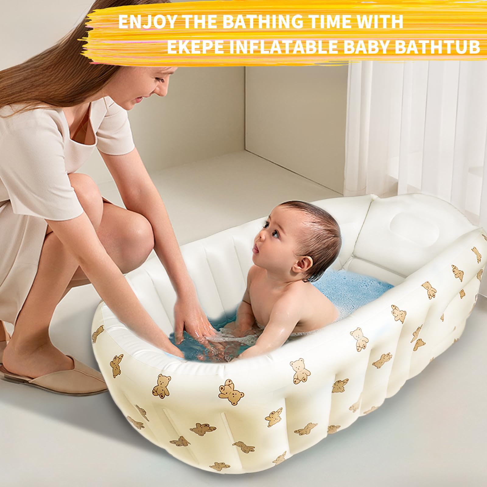 Interior anti-slip design keeps baby steady in EKEPE Bear tub
