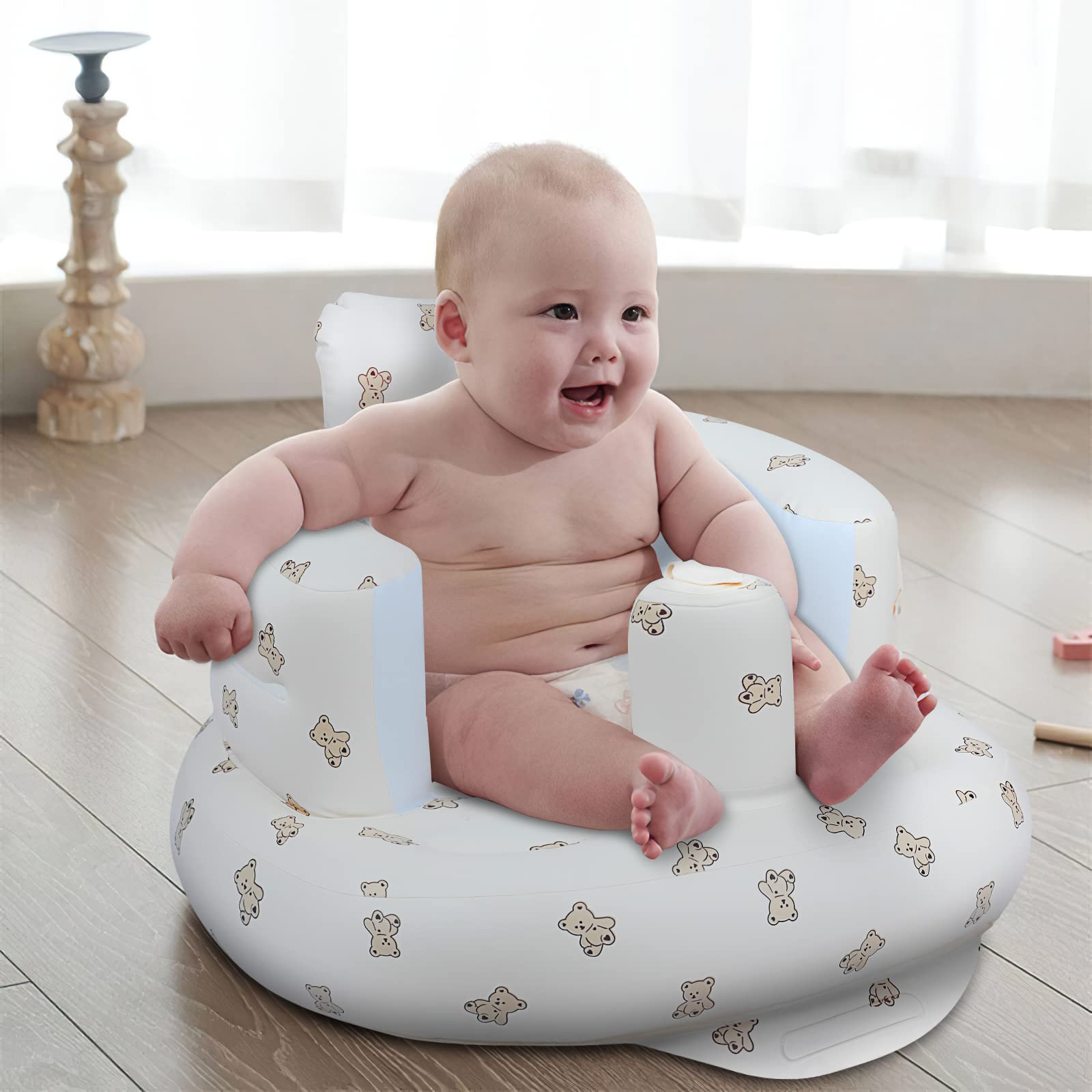 EKEPE Bear chair supports babies from 3 months up to 67 lbs for growing needs.