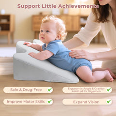 EKEPE memory foam-filled prop offers soft, firm support during tummy time