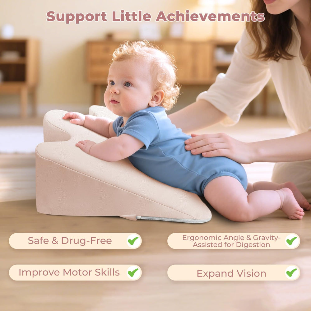 EKEPE tummy time prop non-slip base keeps baby safely positioned.