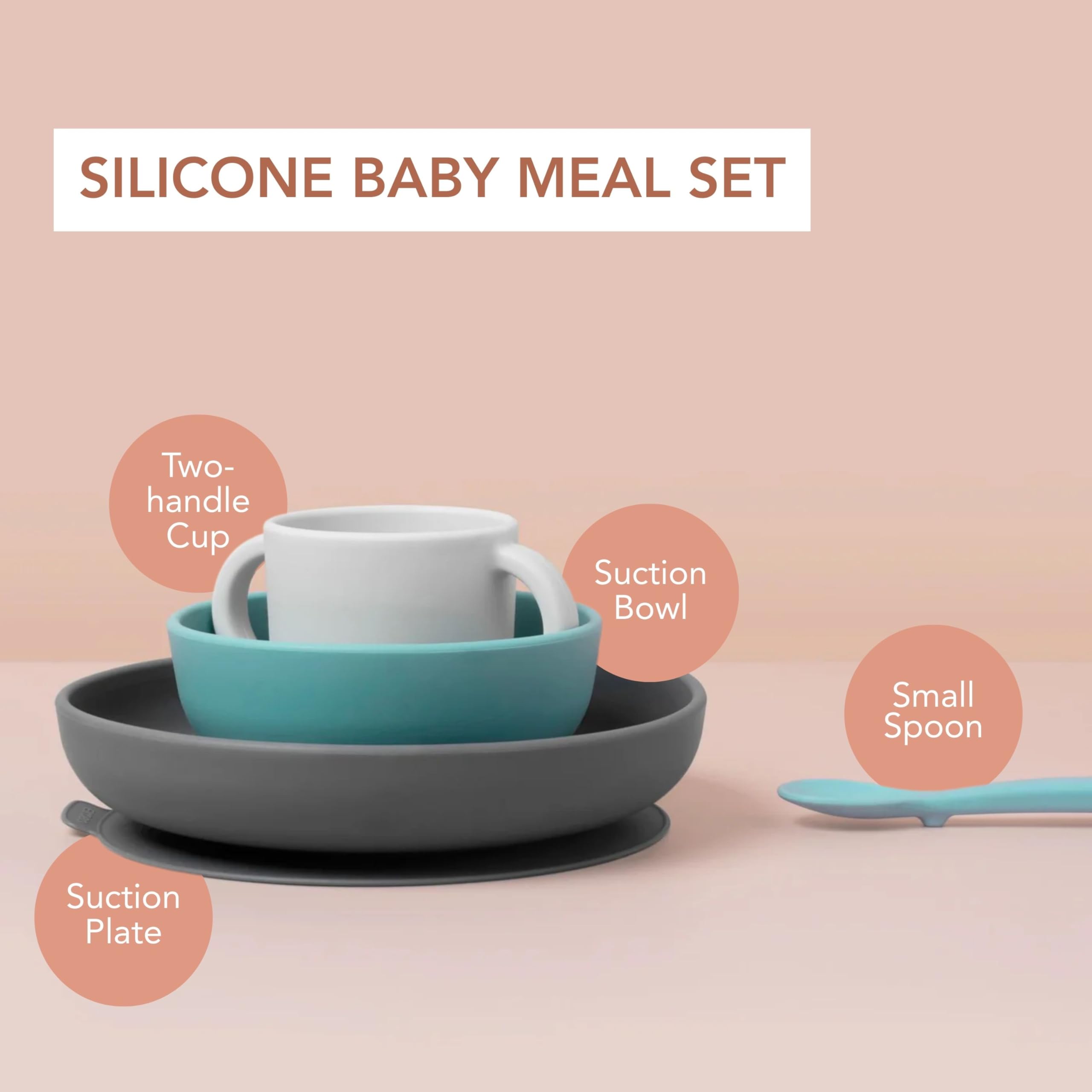 EKOBO silicone baby meal set coral soft-tip spoon gentle on gums and easy to scoop