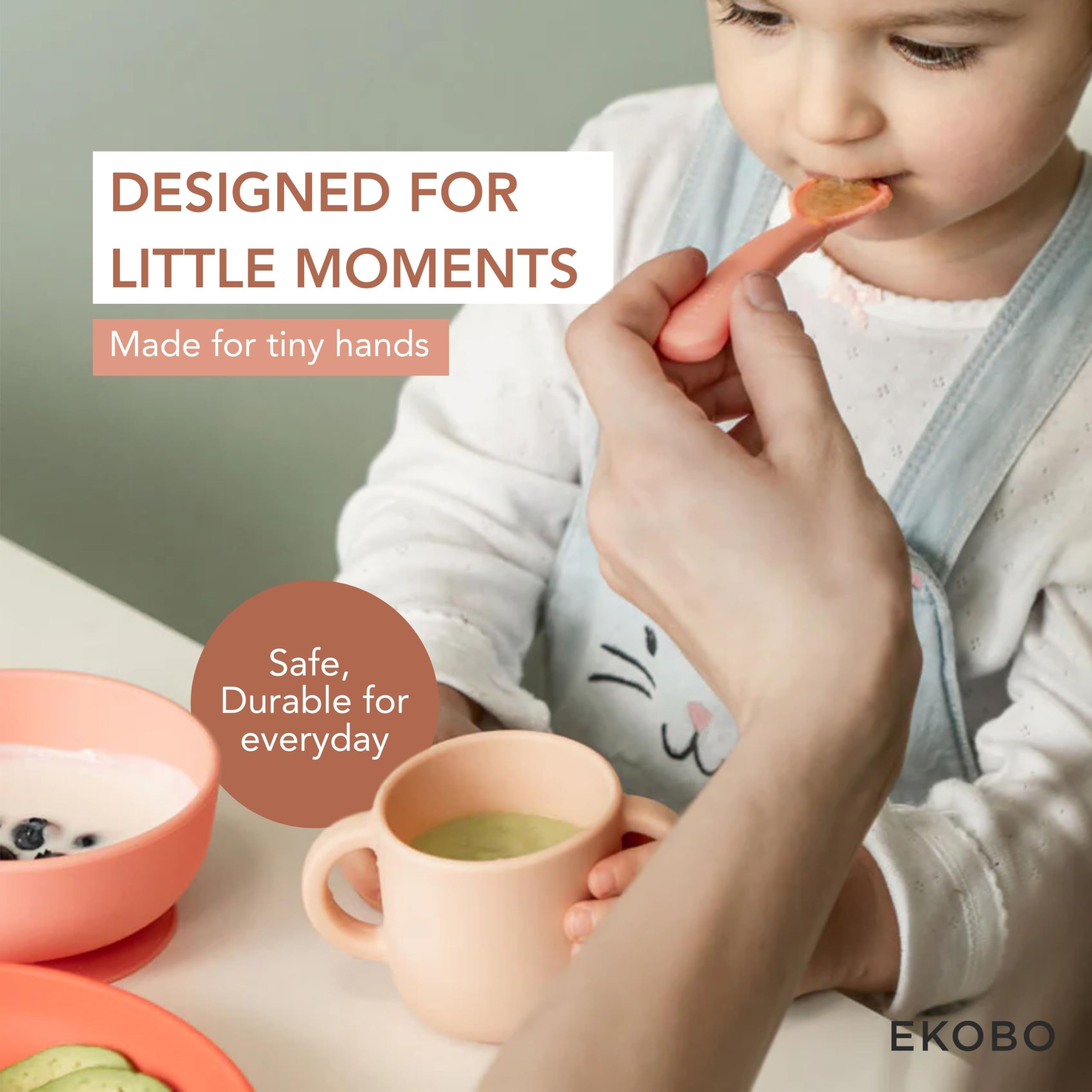 EKOBO silicone baby meal set coral suction bowl prevents spills during self-feeding