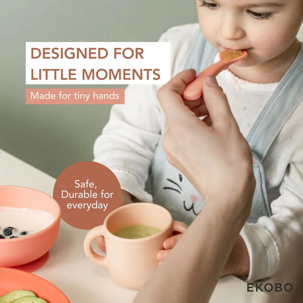 EKOBO silicone baby meal set coral suction bowl prevents spills during self-feeding