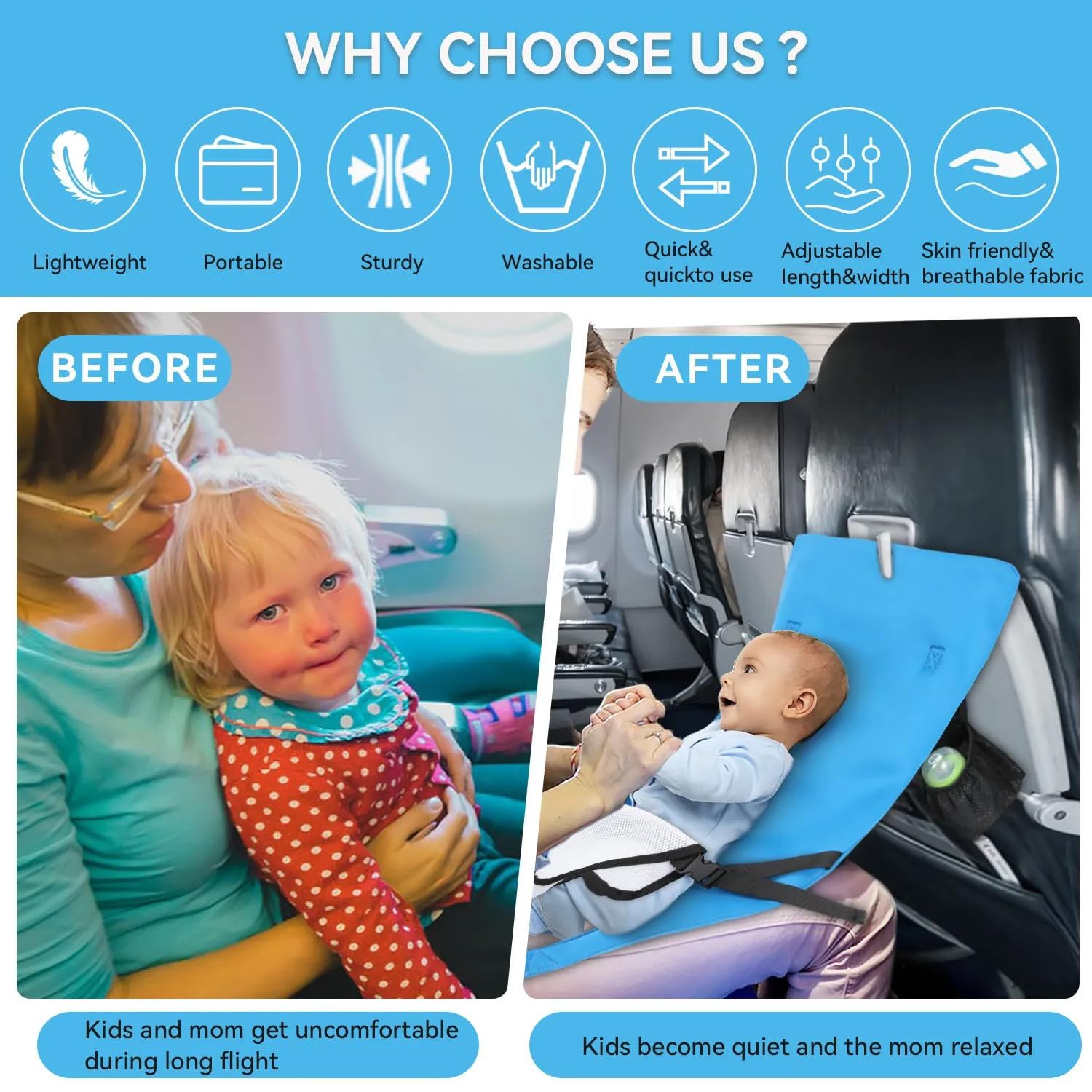 EkoVibe stress-free travel solution creates a dedicated baby space on crowded flights.