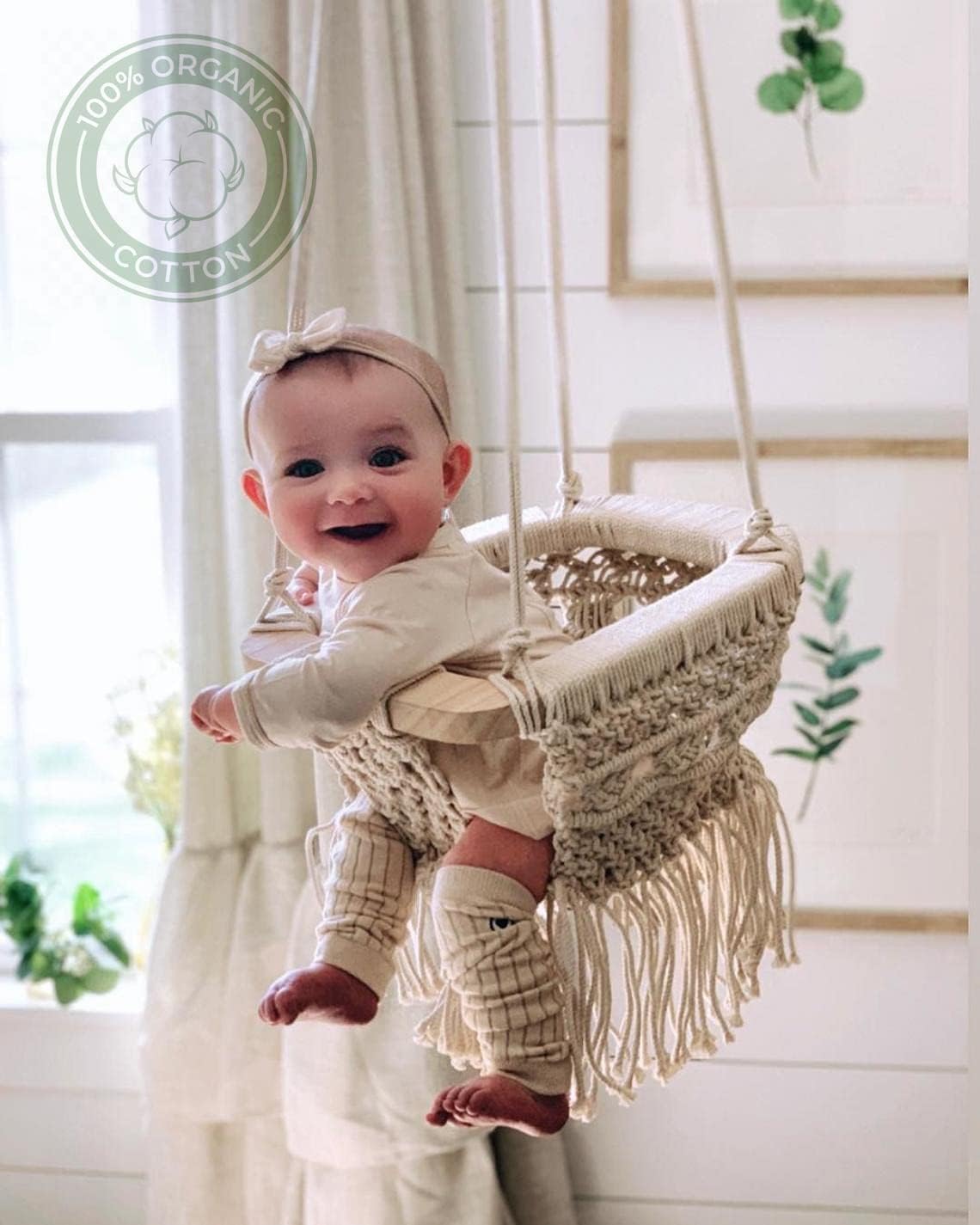 EL CLASICO OVERSEAS swing chair natural cotton fringe closeup for cozy interior decor