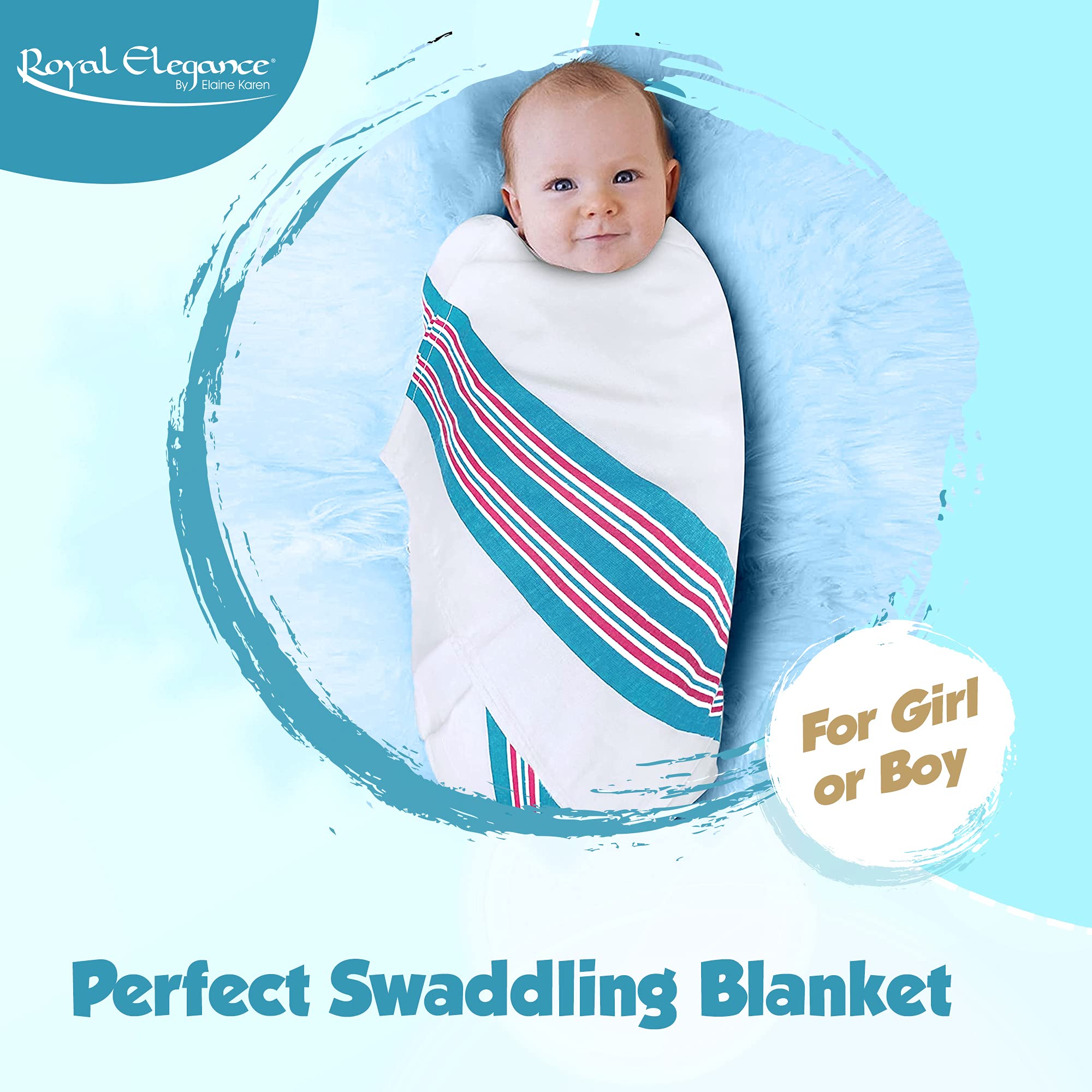 Elaine Karen multi-use baby blanket for swaddling, burp cloth, and changing mat.