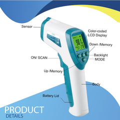 Elate Forehead Thermometer memory stores past readings for tracking.